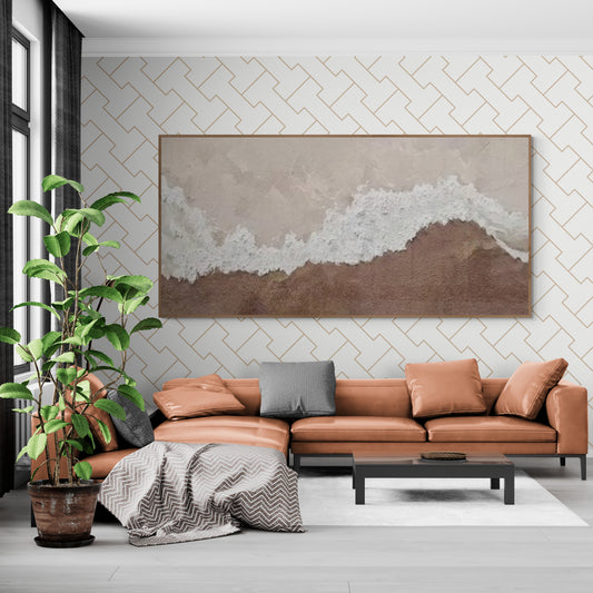 With wooden frame and acrylic paint ,Boho textured wall ,Brown ocean wave , Brown coastal  wall decor ,Sea wall art
