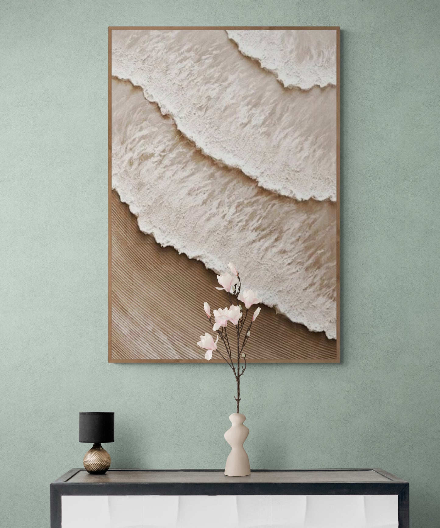 With wooden frame and acrylic paint ,Boho textured wall ,Brown ocean wave , Brown coastal  wall decor ,Sea wall art