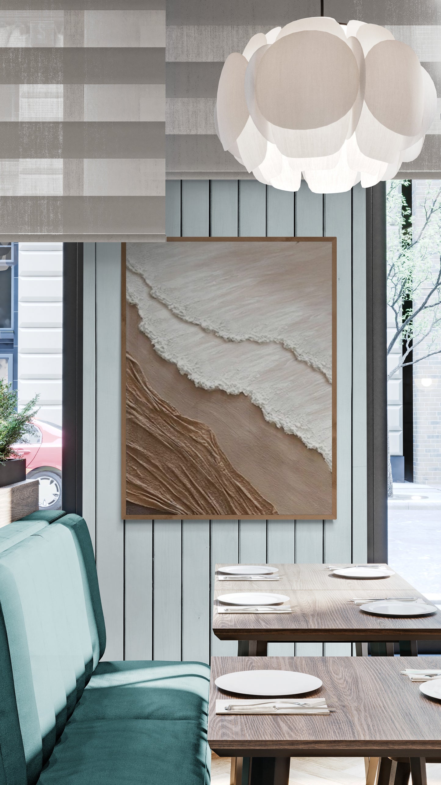 With wooden frame and acrylic paint ,Boho textured wall ,Brown ocean wave , Brown coastal  wall decor ,Sea wall art