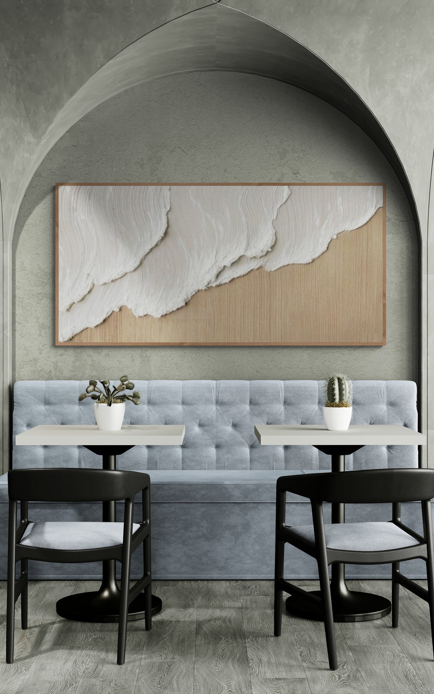 Heavy relief art ,White ocean wave ,Brown coastal  wall decor ,Abstract handmade wall art ,With wooden frame and acrylic paint