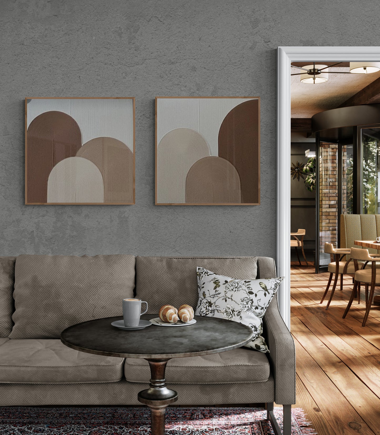 2 pieces ,Arches texture ,With wooden frame and acrylic paint ,Bono home decor ,Plaster art texture