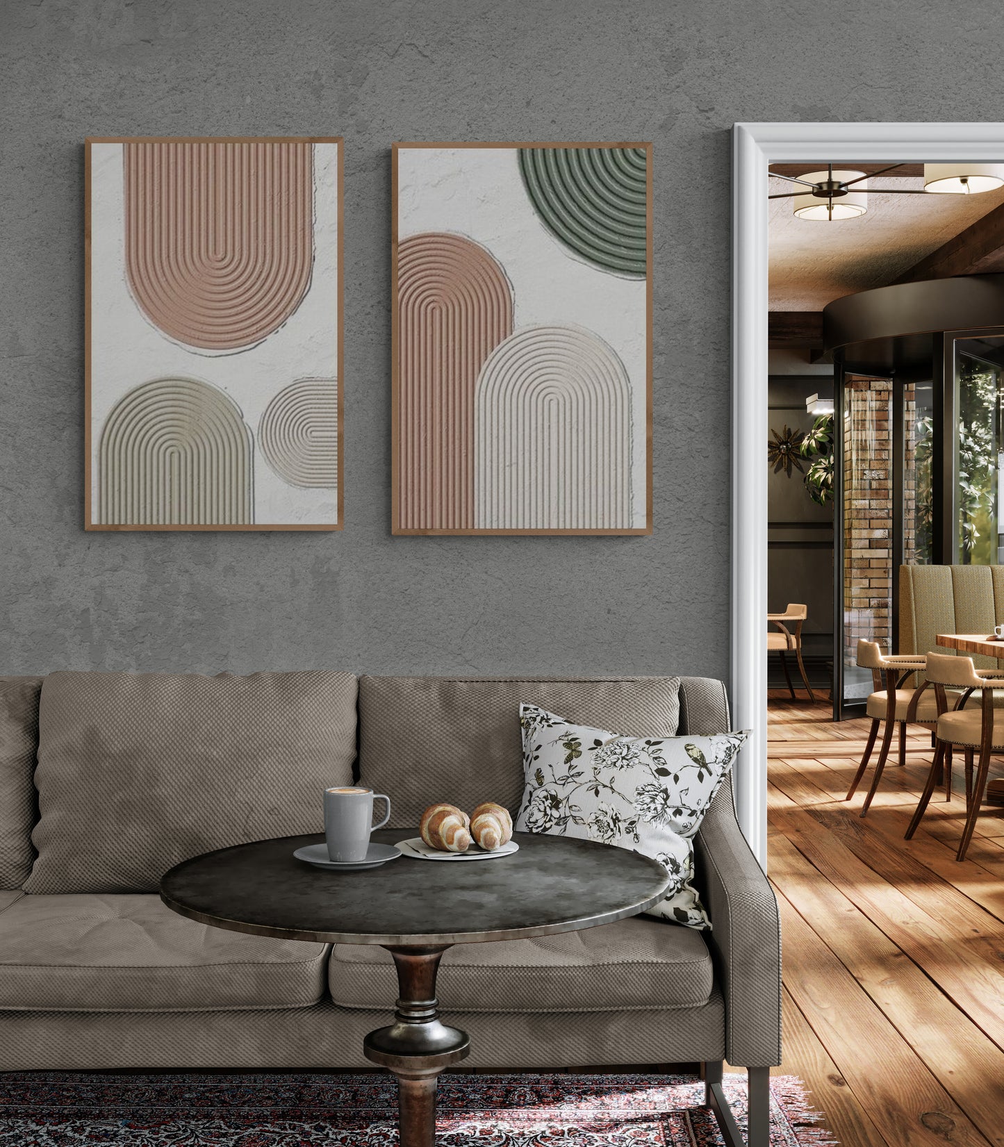 2 pieces ,Arches texture ,With wooden frame and acrylic paint ,Bono home decor ,Plaster art texture