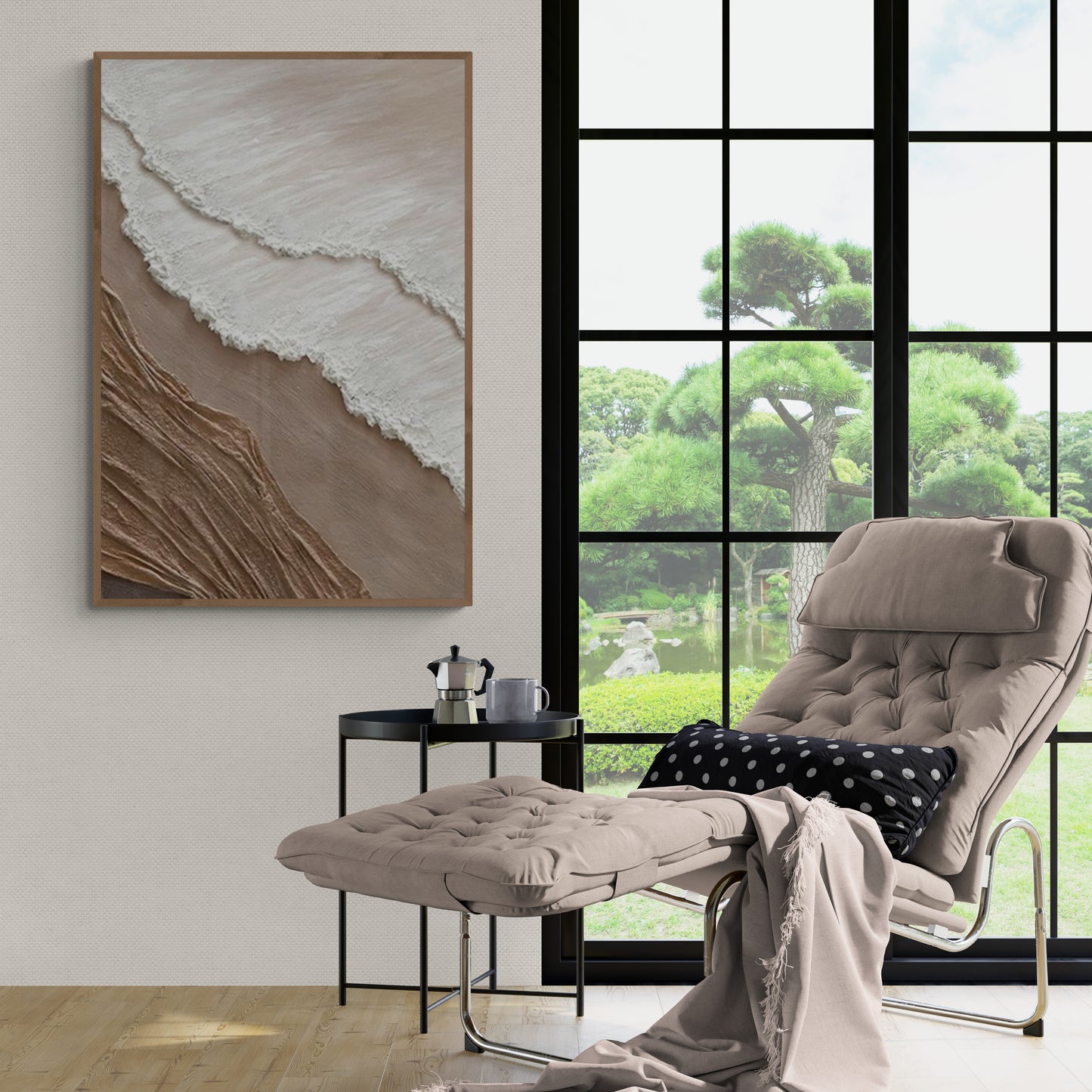With wooden frame and acrylic paint ,Boho textured wall ,Brown ocean wave , Brown coastal  wall decor ,Sea wall art