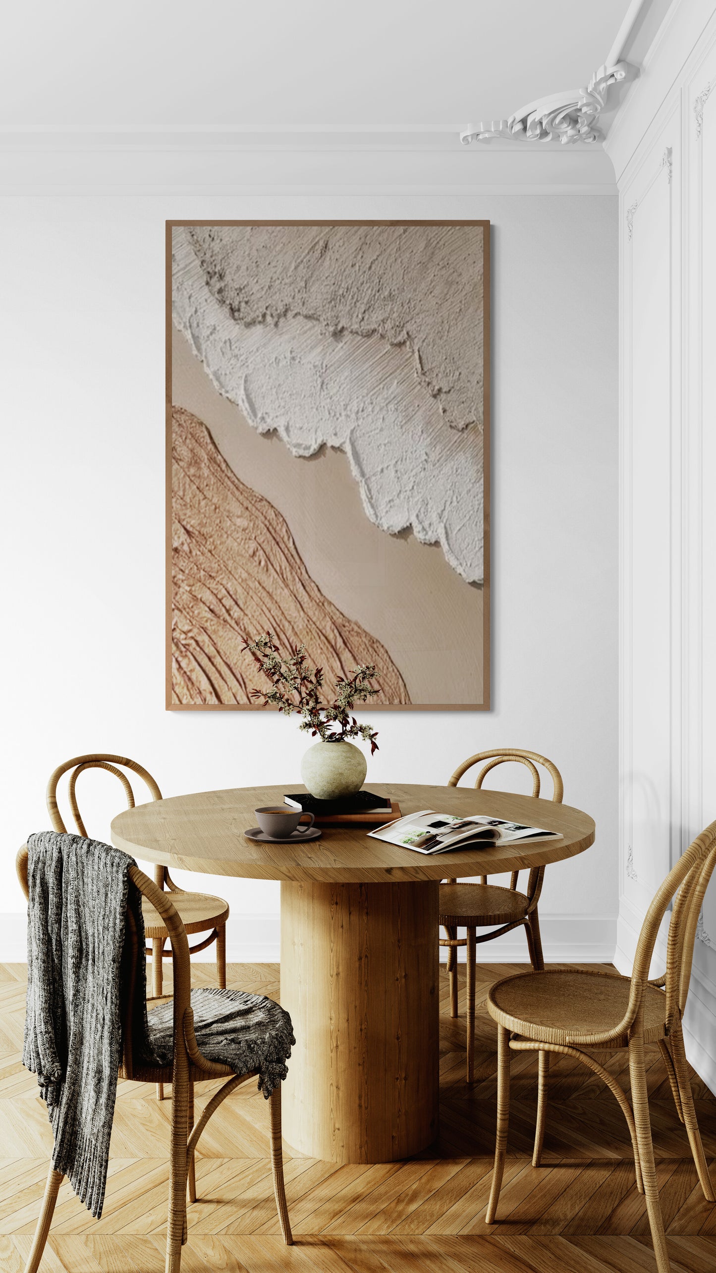 With wooden frame and acrylic paint ,Boho textured wall ,Brown ocean wave ,Brown coastal  wall decor ,Sea wall art