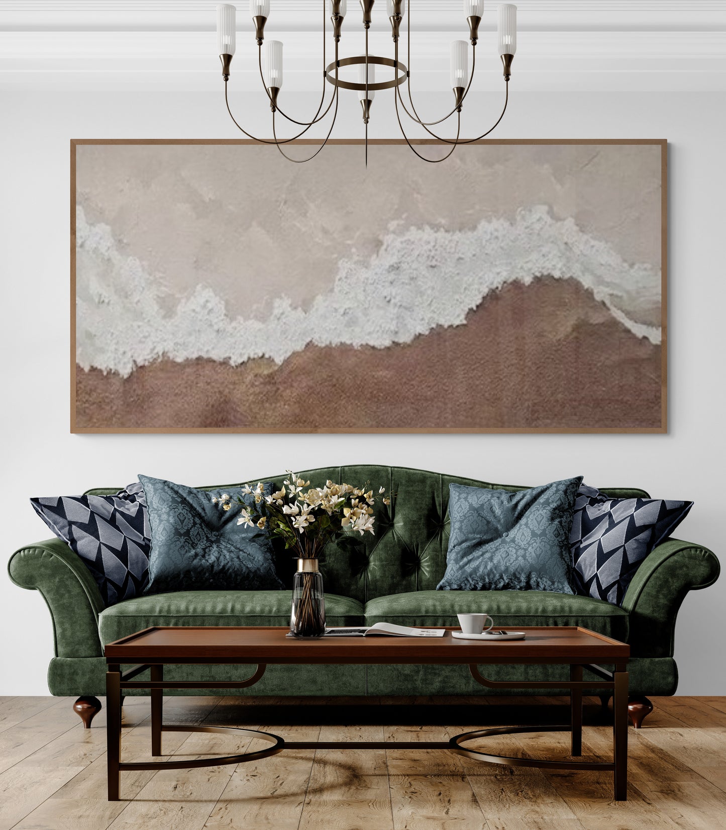 With wooden frame and acrylic paint ,Boho textured wall ,Brown ocean wave , Brown coastal  wall decor ,Sea wall art