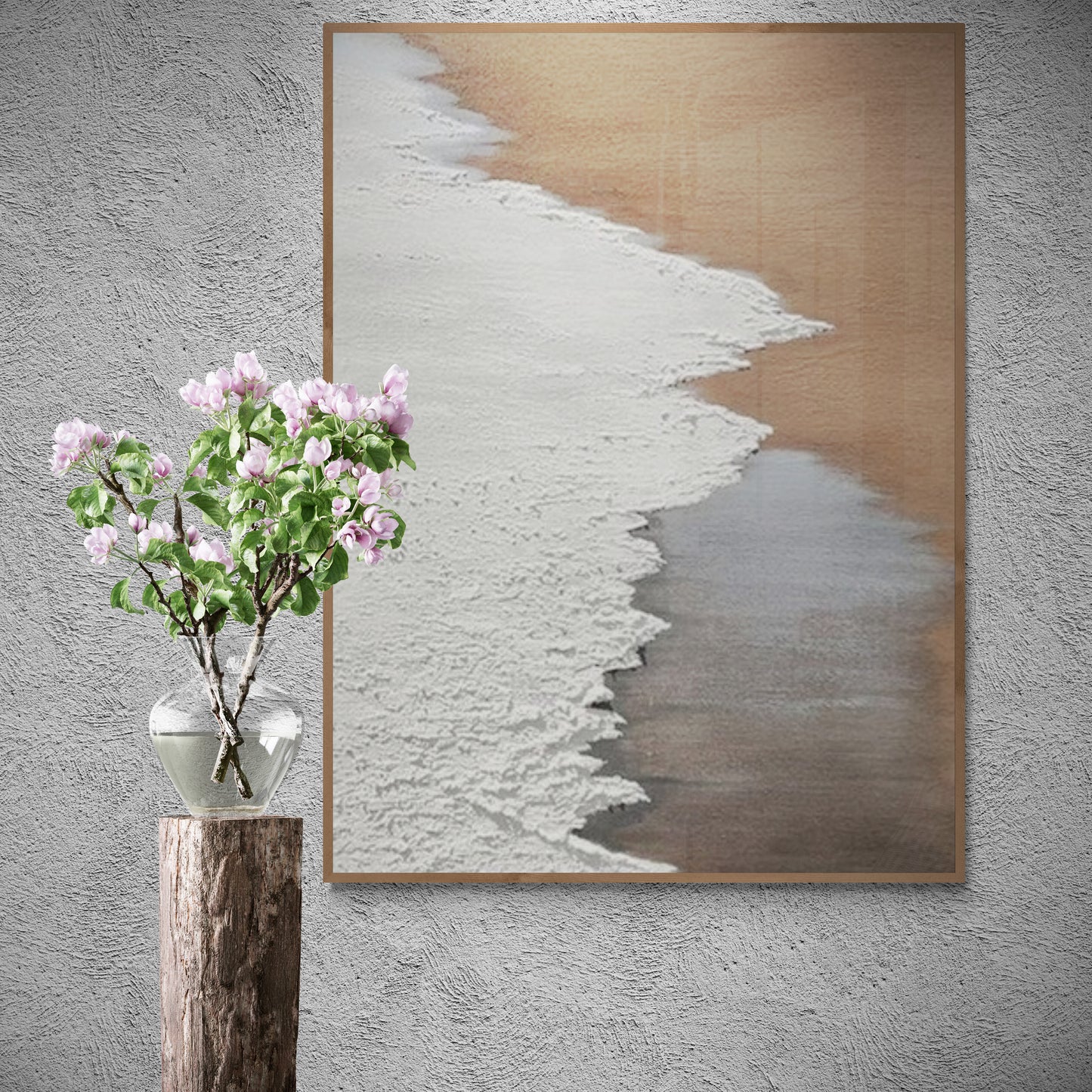 Heavy relief art ,White ocean wave ,Brown coastal  wall decor ,Abstract handmade wall art ,With wooden frame and acrylic paint