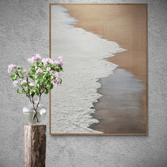 Heavy relief art ,White ocean wave ,Brown coastal  wall decor ,Abstract handmade wall art ,With wooden frame and acrylic paint