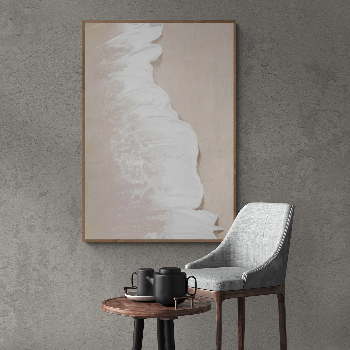With wooden frame and acrylic paint ,Boho textured wall ,Brown ocean wave , Brown coastal  wall decor ,Sea wall art