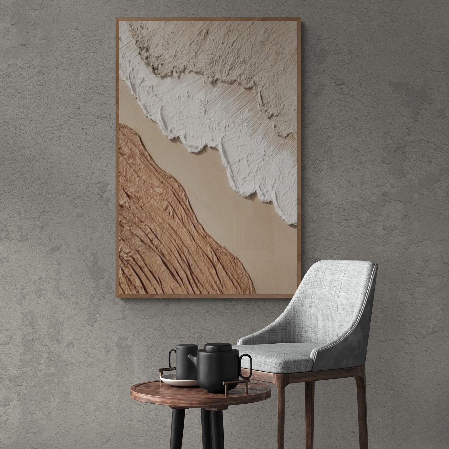 With wooden frame and acrylic paint ,Boho textured wall ,Brown ocean wave ,Brown coastal  wall decor ,Sea wall art