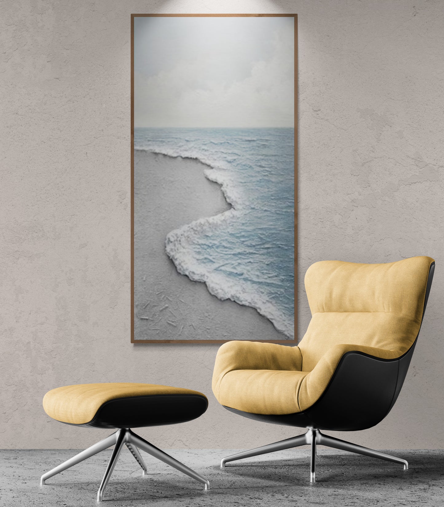 Original abstract relief ,Minimal art texture, With wooden frame and acrylic paint, Ocean wave landscape ,Blue ocean wave ,Brown coastal
