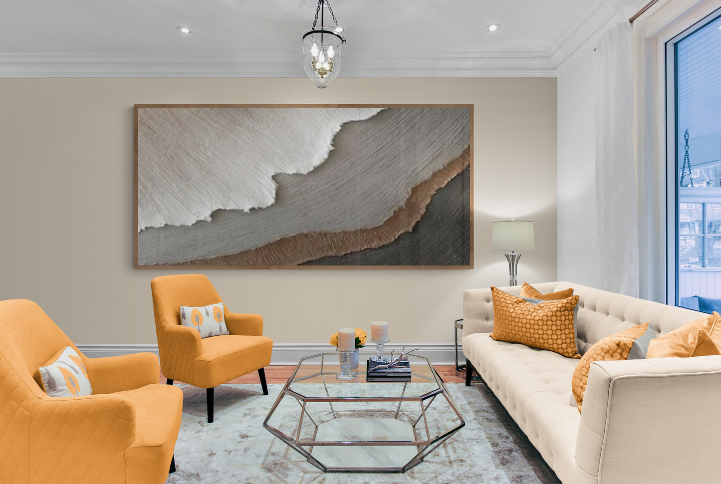 With wooden frame and acrylic paint ,Boho textured wall ,Brown ocean wave ,Brown coastal wall decor ,Sea wall art