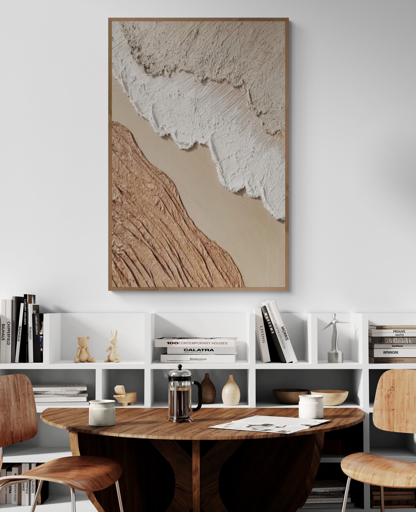 With wooden frame and acrylic paint ,Boho textured wall ,Brown ocean wave ,Brown coastal  wall decor ,Sea wall art