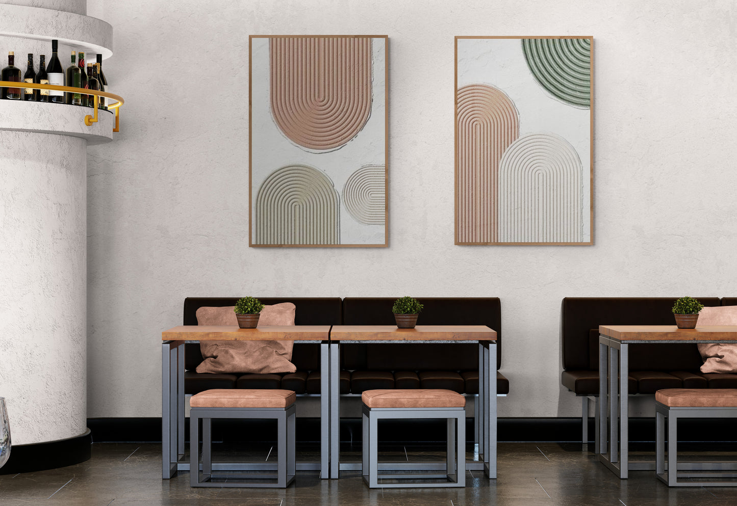 2 pieces ,Arches texture ,With wooden frame and acrylic paint ,Bono home decor ,Plaster art texture