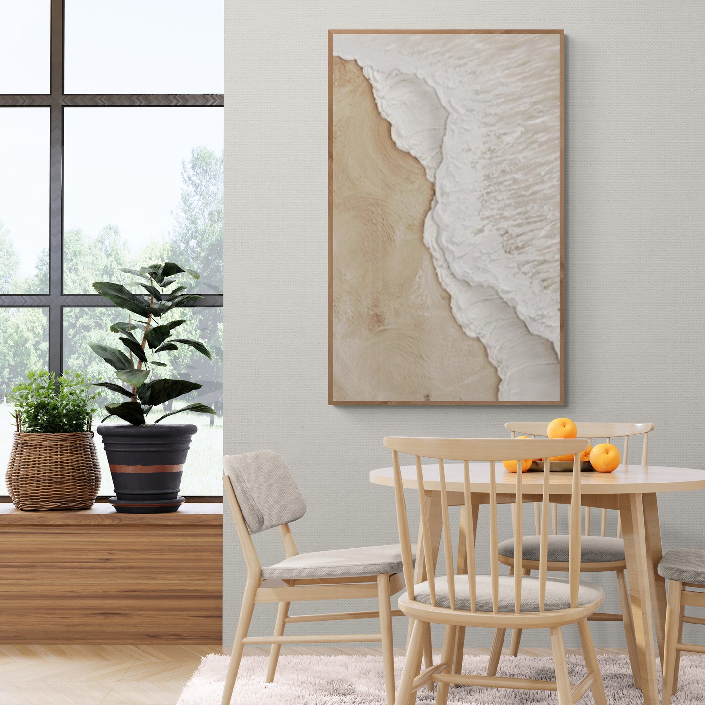 With wooden frame and acrylic paint ,Boho textured wall ,Brown ocean wave ,Brown coastal  wall decor ,Sea wall art