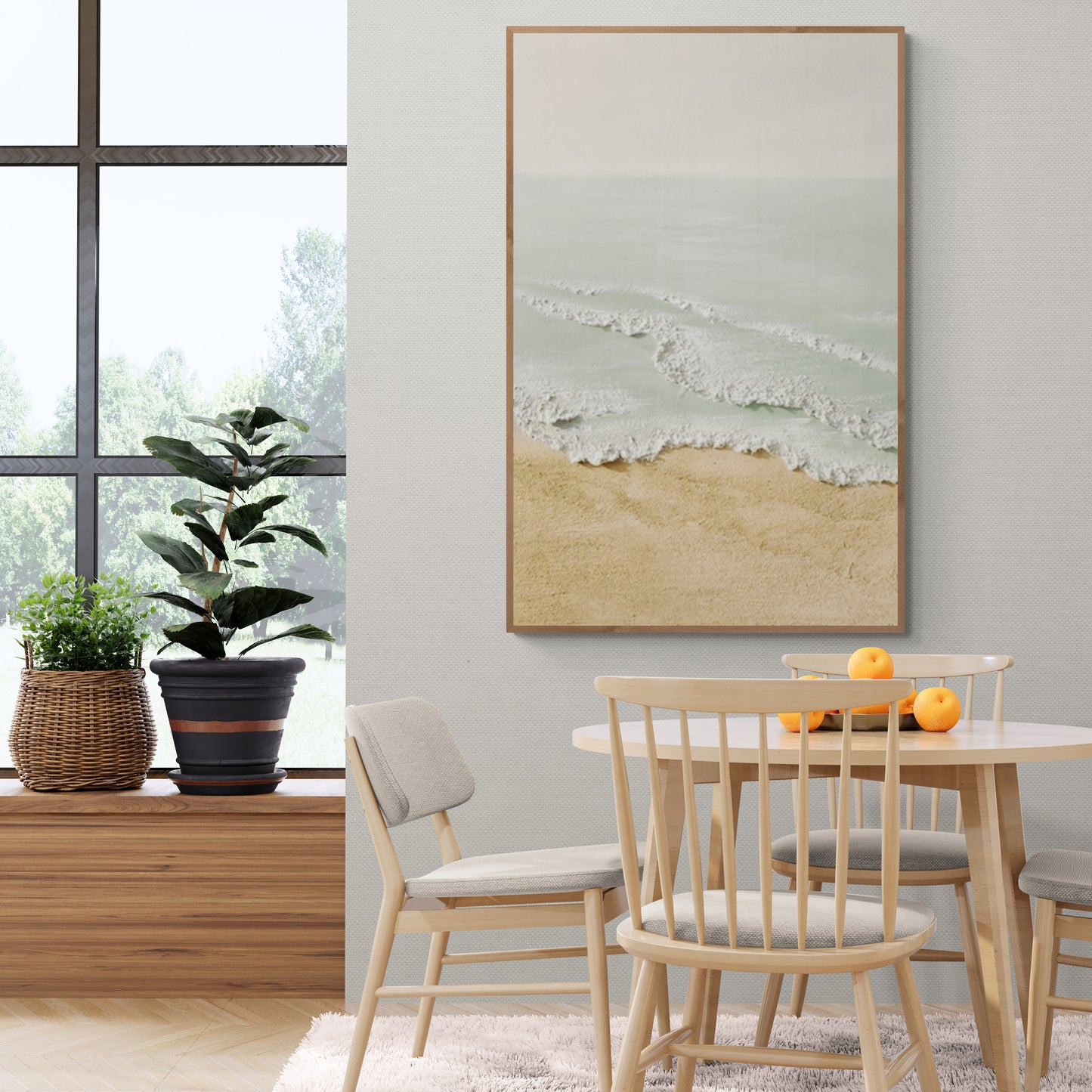 Original abstract relief ,Minimal art texture, With wooden frame and acrylic paint, Ocean wave landscape ,White ocean wave ,Brown coastal