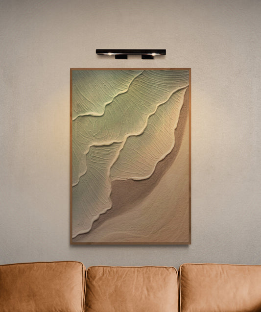 Heavy relief art ,Green ocean wave ,Brown coastal  wall decor ,Abstract handmade wall art ,With wooden frame and acrylic paint