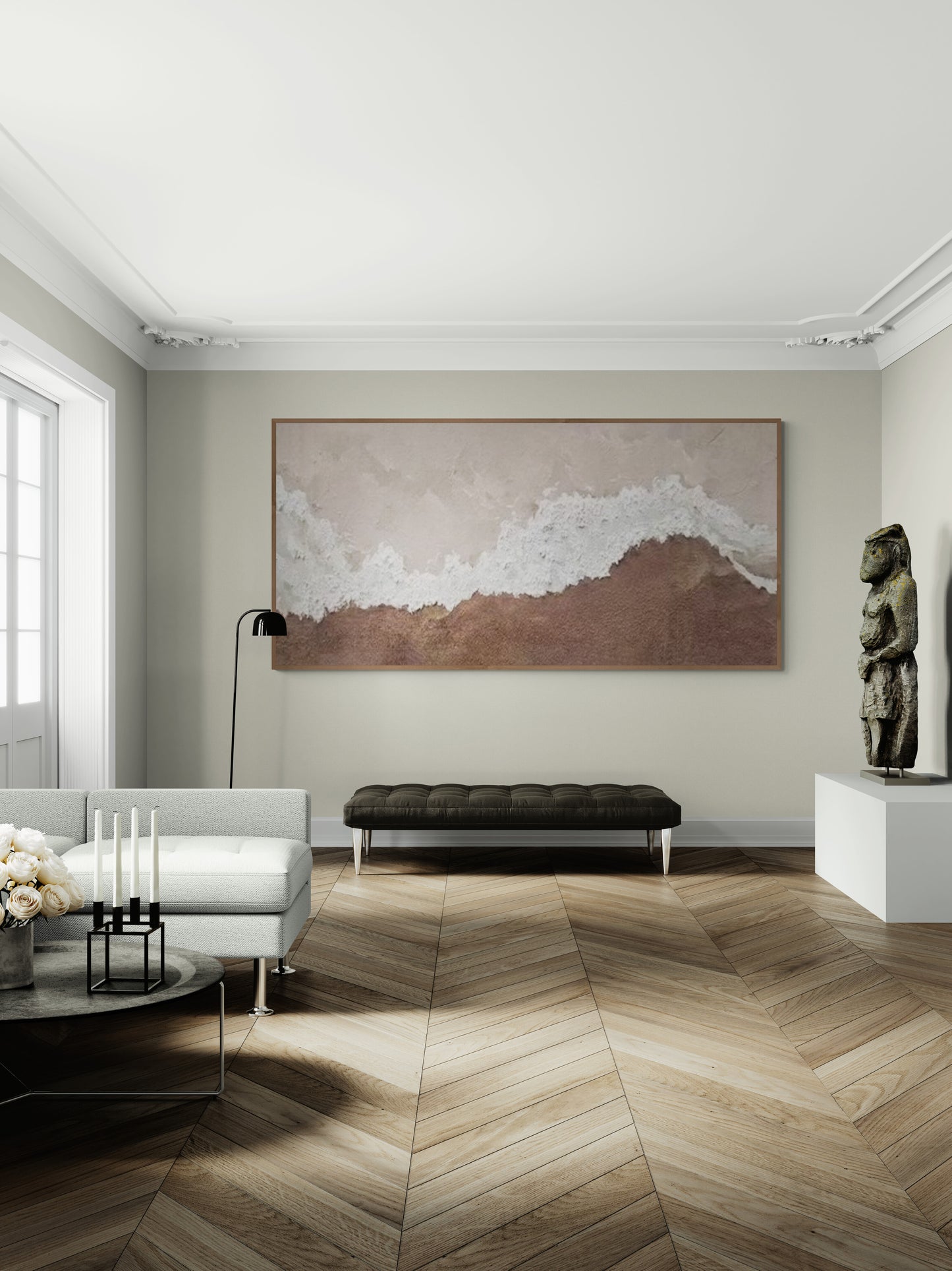 With wooden frame and acrylic paint ,Boho textured wall ,Brown ocean wave , Brown coastal  wall decor ,Sea wall art