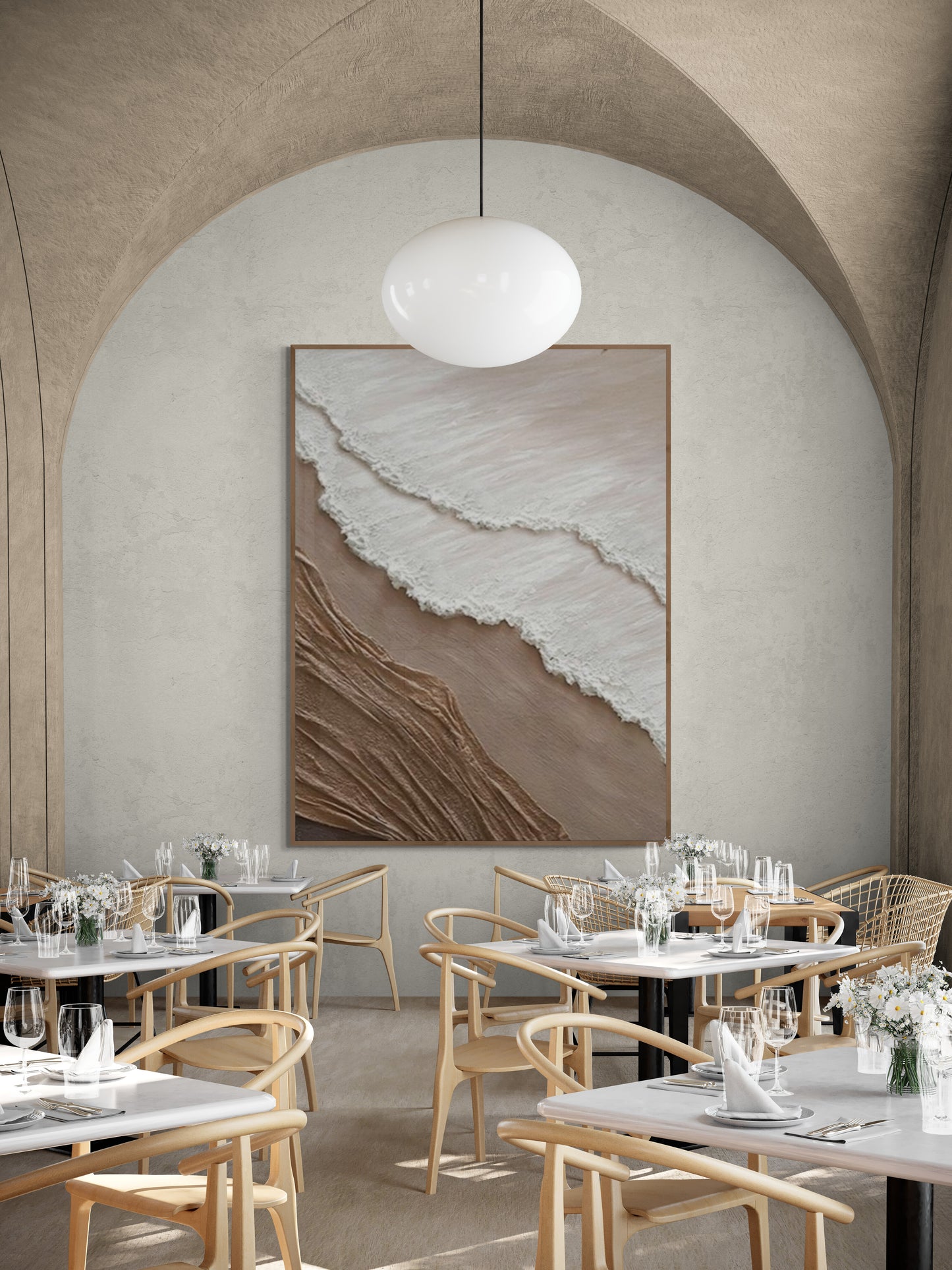 With wooden frame and acrylic paint ,Boho textured wall ,Brown ocean wave , Brown coastal  wall decor ,Sea wall art