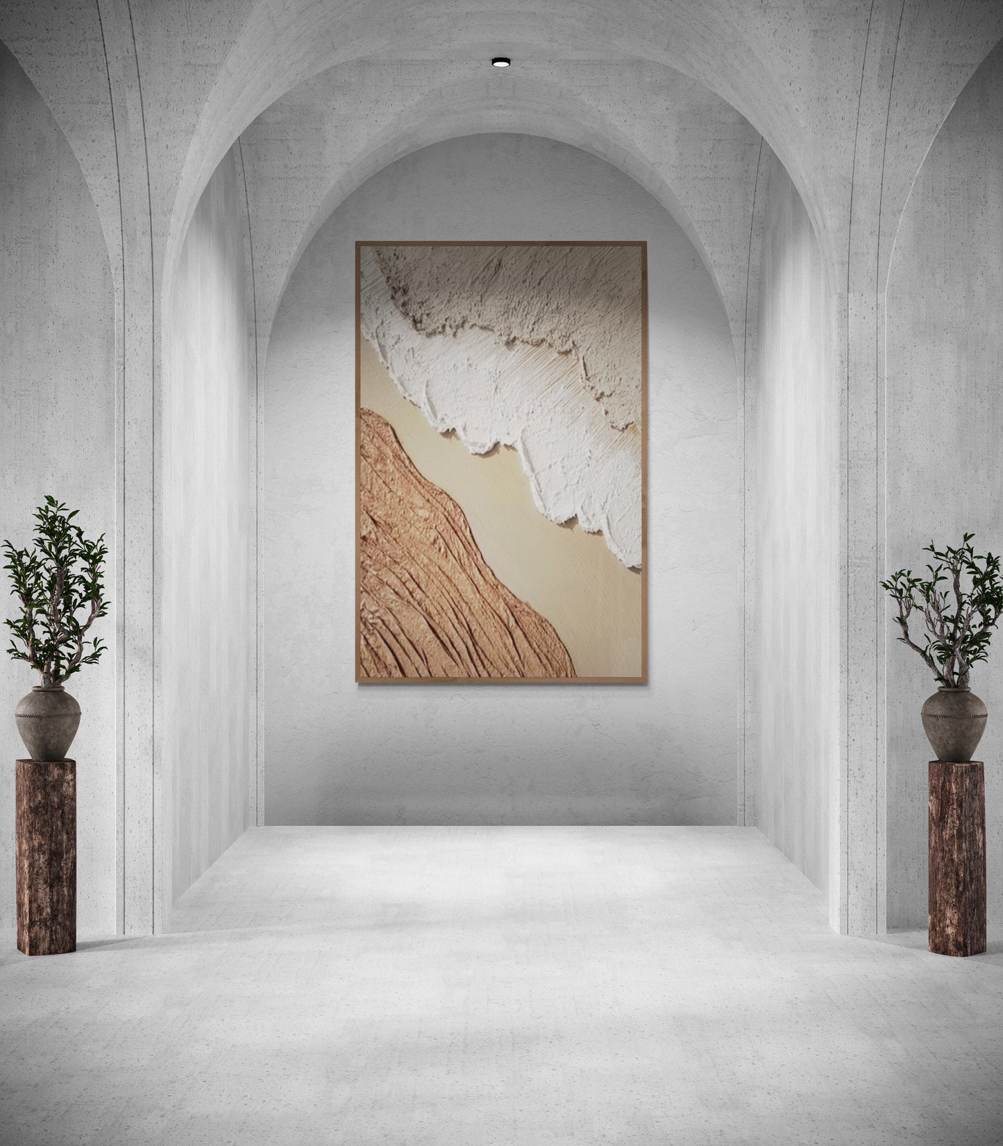 With wooden frame and acrylic paint ,Boho textured wall ,Brown ocean wave ,Brown coastal  wall decor ,Sea wall art