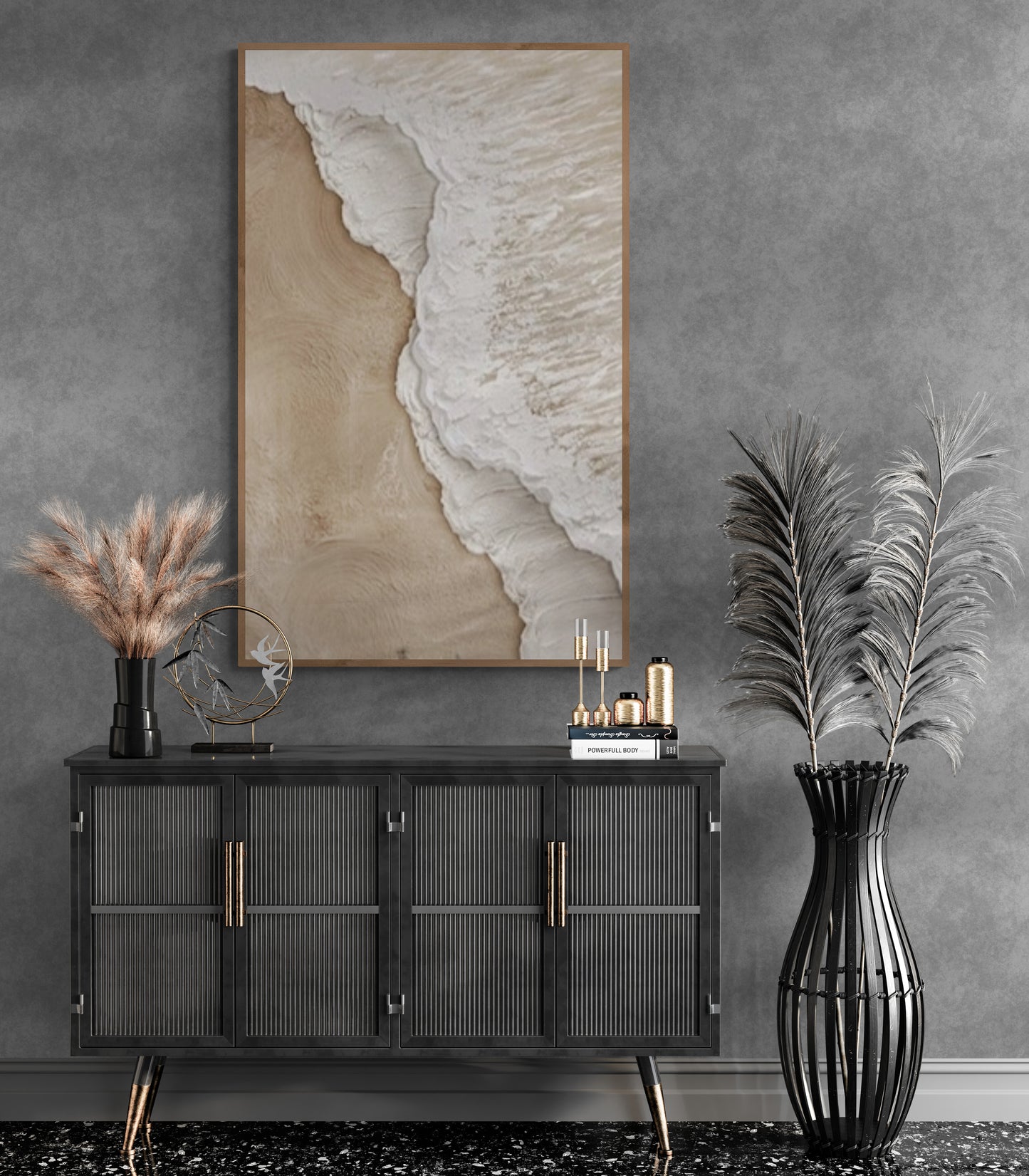 With wooden frame and acrylic paint ,Boho textured wall ,Brown ocean wave ,Brown coastal  wall decor ,Sea wall art