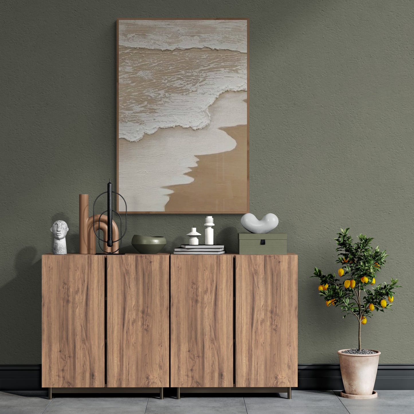 Original abstract relief ,Minimal art texture, With wooden frame and acrylic paint, Ocean wave landscape ,White ocean wave ,Brown coastal