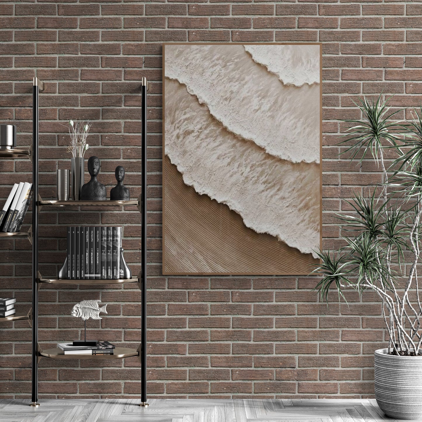 With wooden frame and acrylic paint ,Boho textured wall ,Brown ocean wave , Brown coastal  wall decor ,Sea wall art