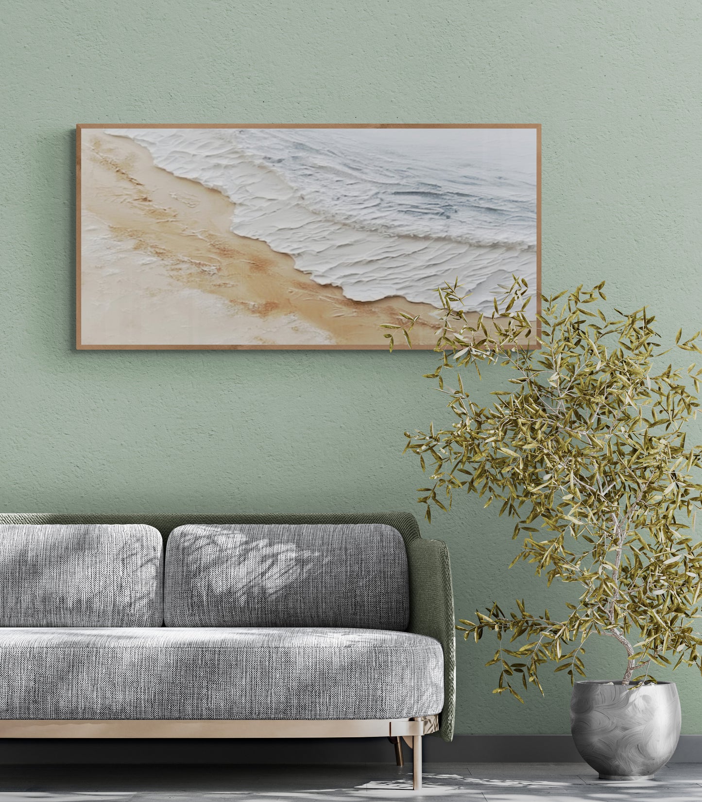 Original abstract relief ,Minimal art texture, With wooden frame and acrylic paint, Ocean wave landscape ,White ocean wave ,Brown coastal