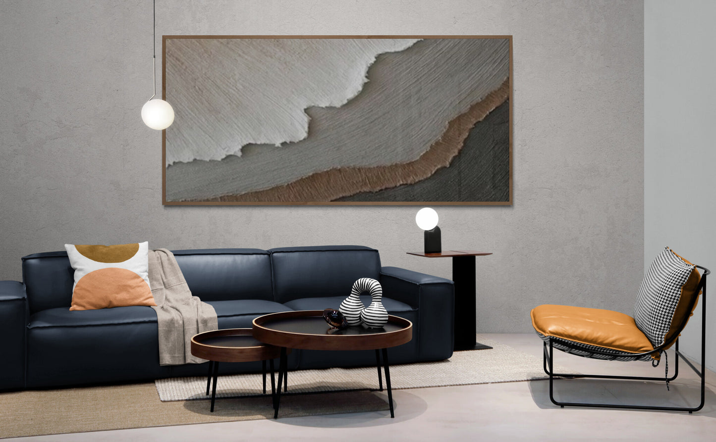 With wooden frame and acrylic paint ,Boho textured wall ,Brown ocean wave ,Brown coastal wall decor ,Sea wall art