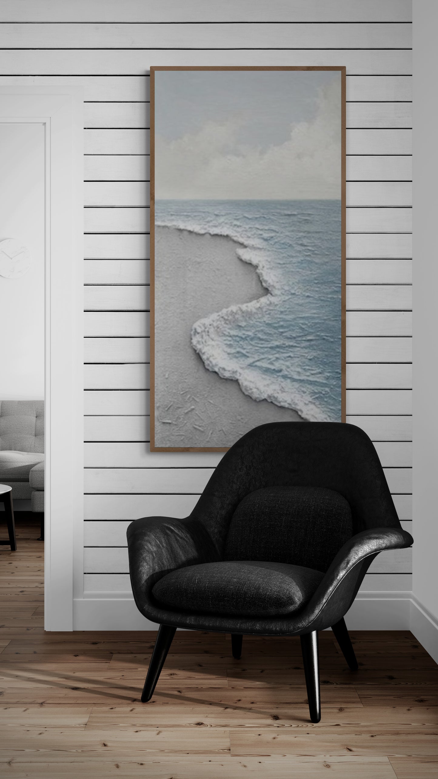 Original abstract relief ,Minimal art texture, With wooden frame and acrylic paint, Ocean wave landscape ,Blue ocean wave ,Brown coastal