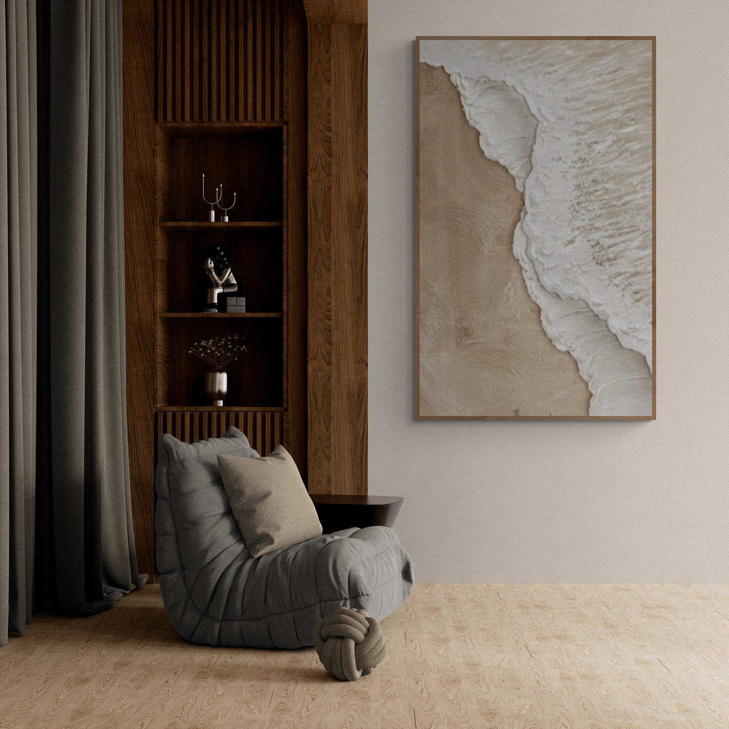 With wooden frame and acrylic paint ,Boho textured wall ,Brown ocean wave ,Brown coastal  wall decor ,Sea wall art