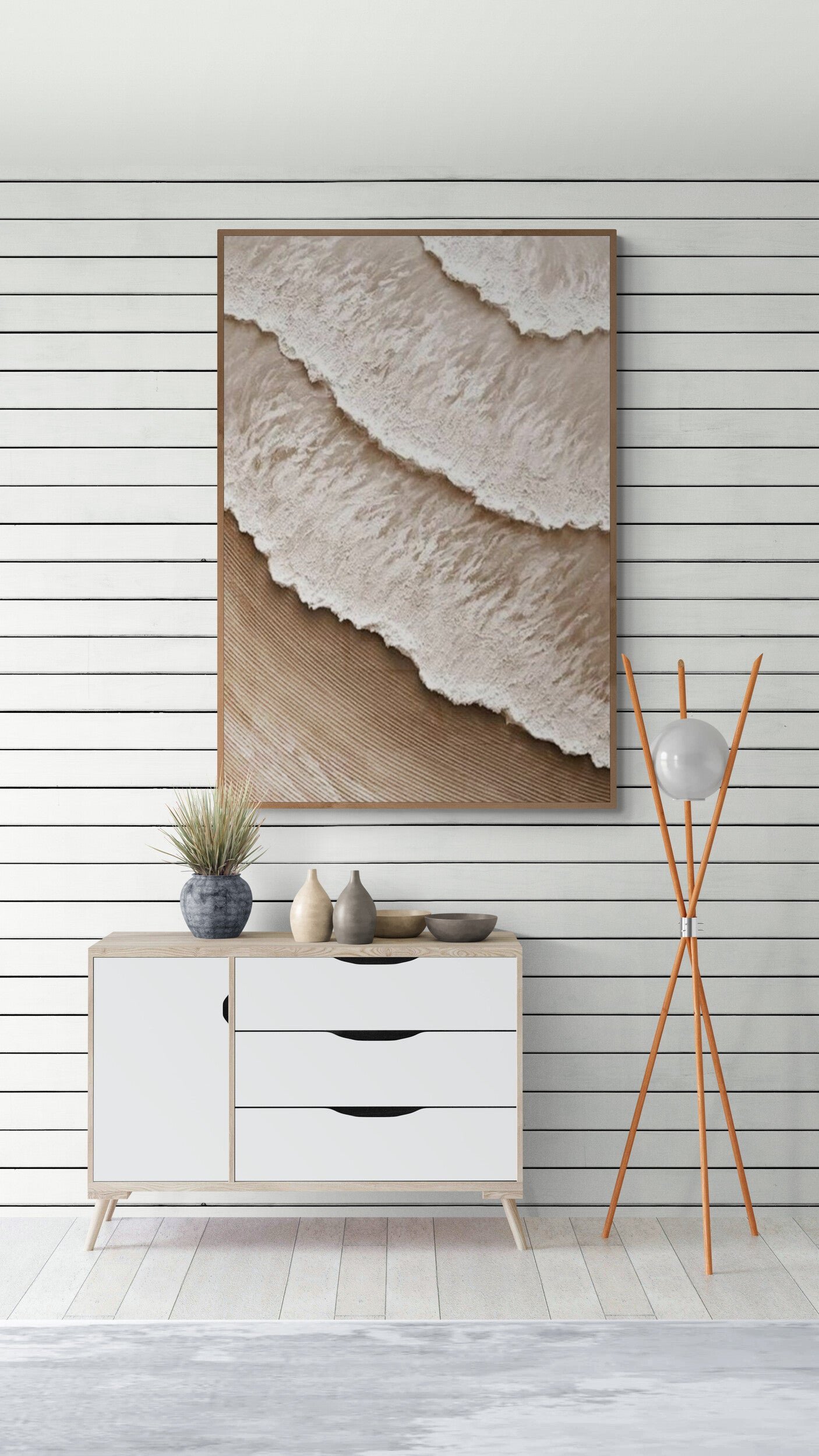 With wooden frame and acrylic paint ,Boho textured wall ,Brown ocean wave , Brown coastal  wall decor ,Sea wall art
