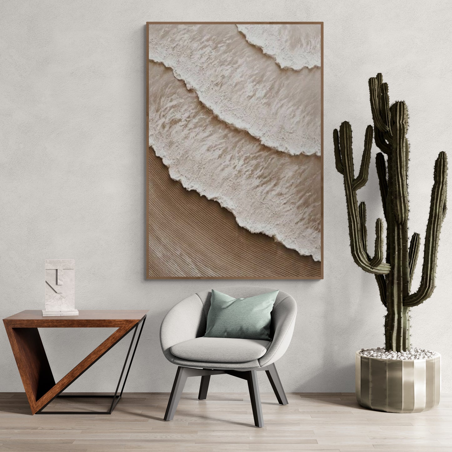 With wooden frame and acrylic paint ,Boho textured wall ,Brown ocean wave , Brown coastal  wall decor ,Sea wall art