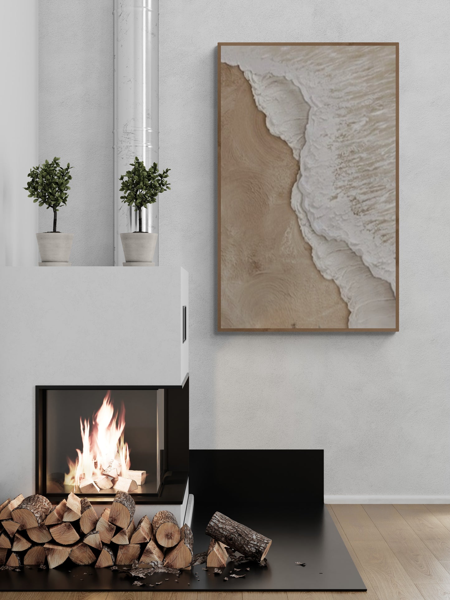 With wooden frame and acrylic paint ,Boho textured wall ,Brown ocean wave ,Brown coastal  wall decor ,Sea wall art