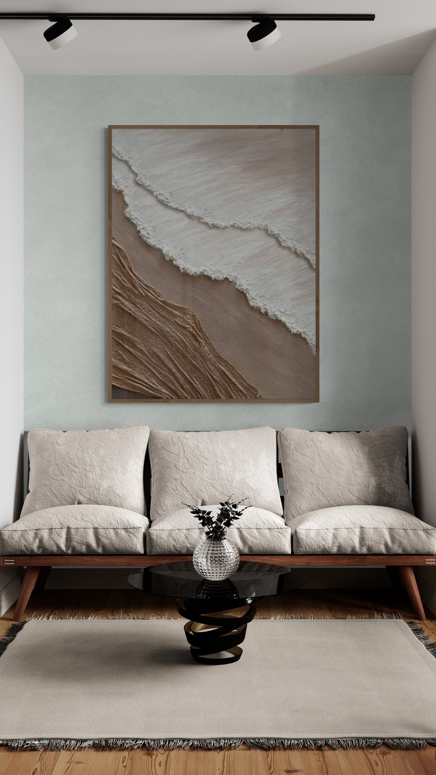 With wooden frame and acrylic paint ,Boho textured wall ,Brown ocean wave , Brown coastal  wall decor ,Sea wall art