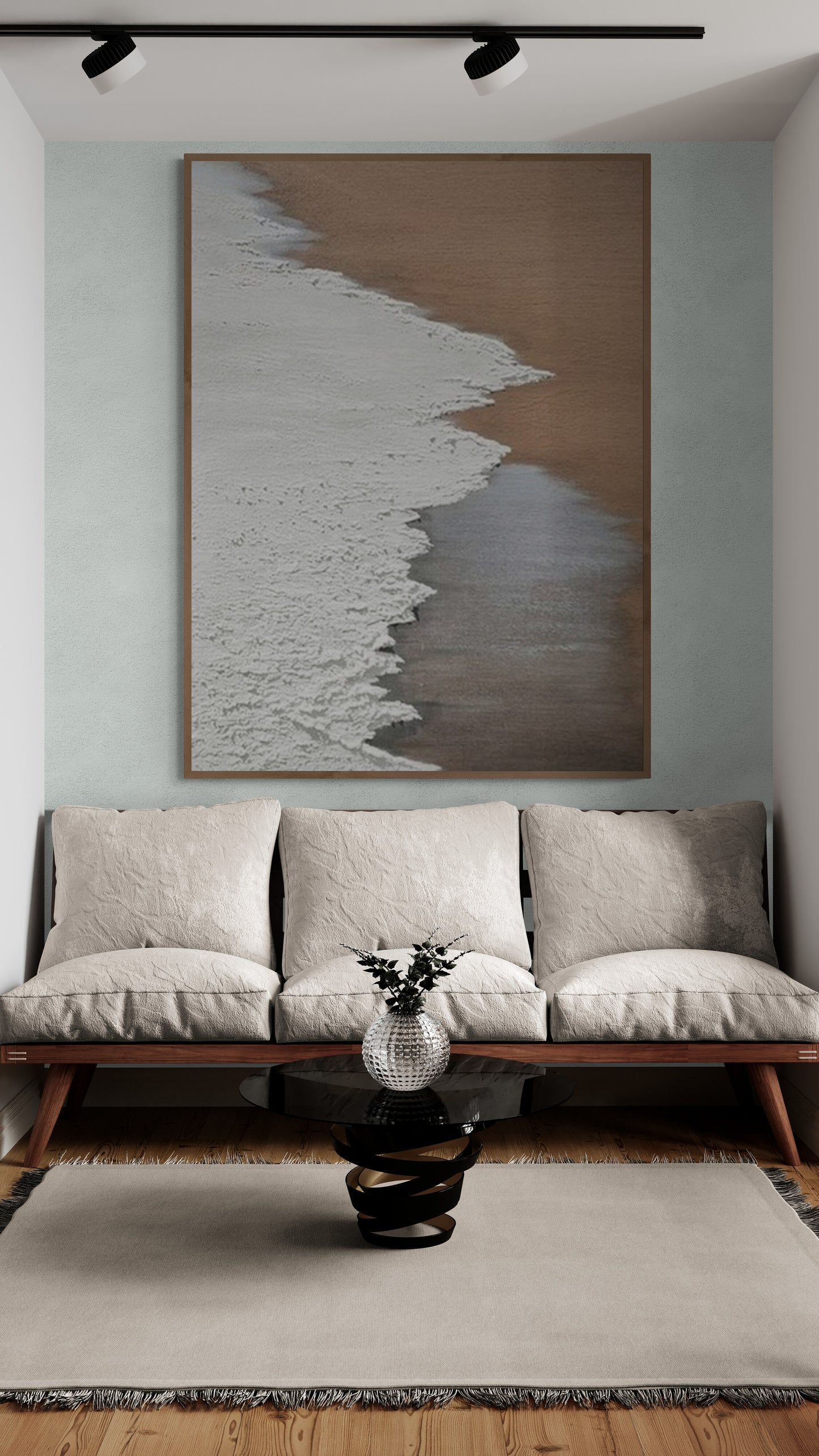 Heavy relief art ,White ocean wave ,Brown coastal  wall decor ,Abstract handmade wall art ,With wooden frame and acrylic paint