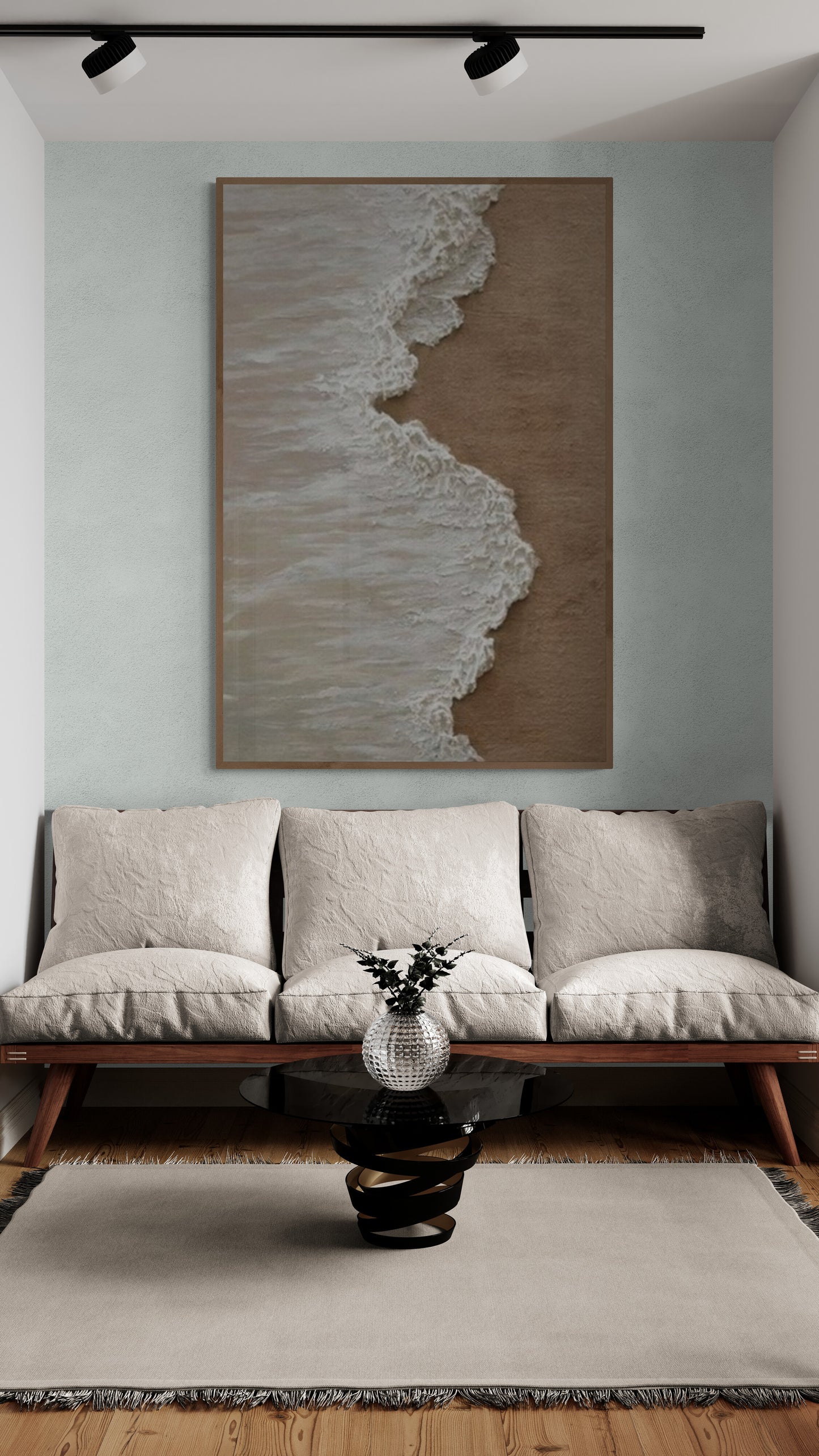 Heavy relief art ,White ocean wave ,Brown coastal  wall decor ,Abstract handmade wall art ,With wooden frame and acrylic paint