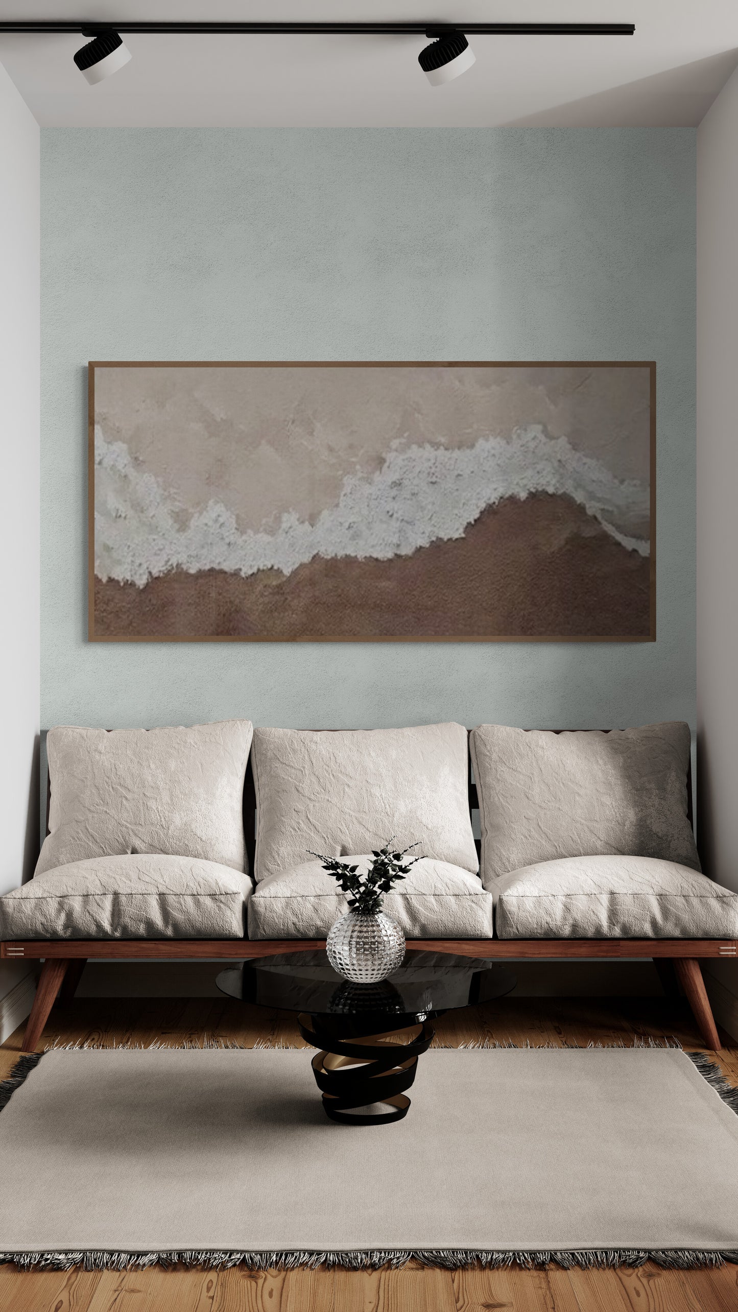 With wooden frame and acrylic paint ,Boho textured wall ,Brown ocean wave , Brown coastal  wall decor ,Sea wall art