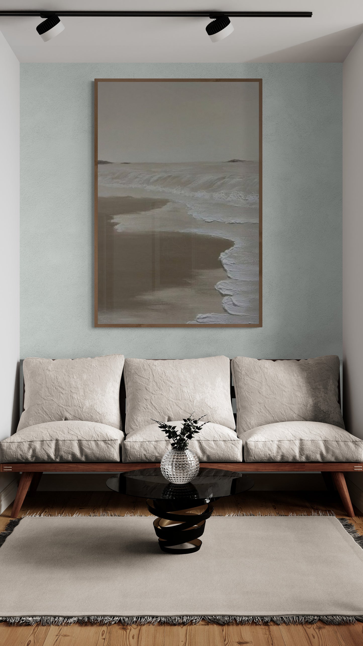 Original abstract relief ,Minimal art texture, With wooden frame and acrylic paint, Ocean wave landscape ,White ocean wave ,Brown coastal