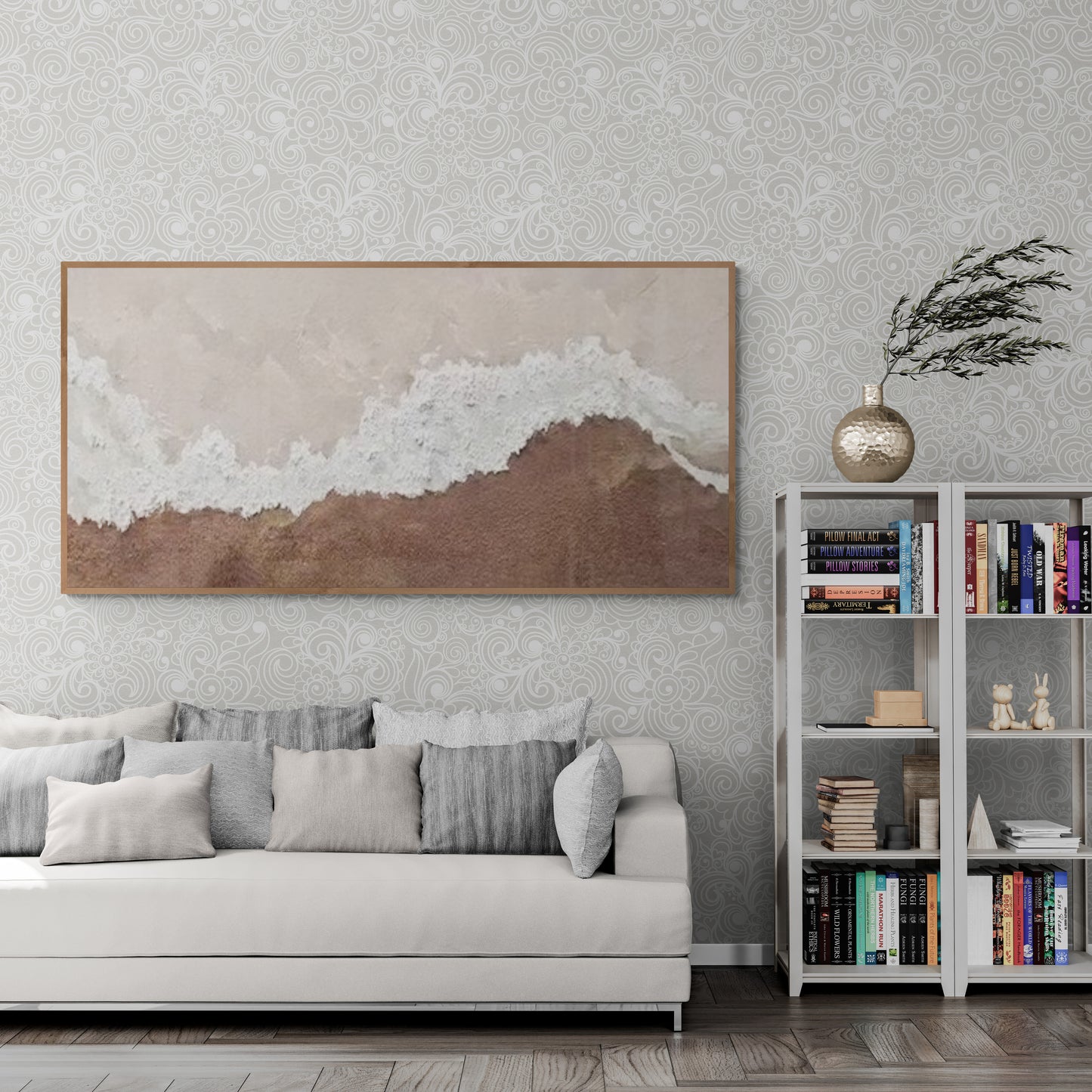 With wooden frame and acrylic paint ,Boho textured wall ,Brown ocean wave , Brown coastal  wall decor ,Sea wall art
