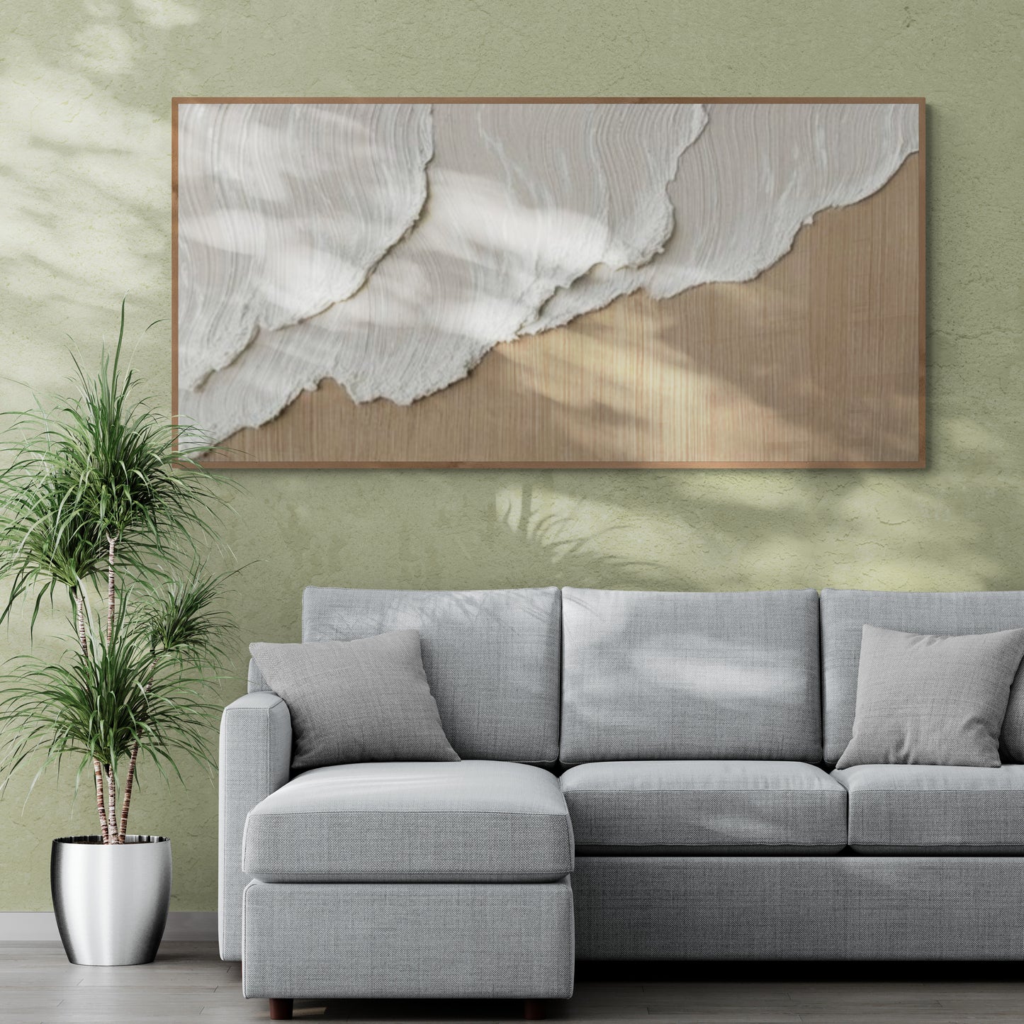 Heavy relief art ,White ocean wave ,Brown coastal  wall decor ,Abstract handmade wall art ,With wooden frame and acrylic paint