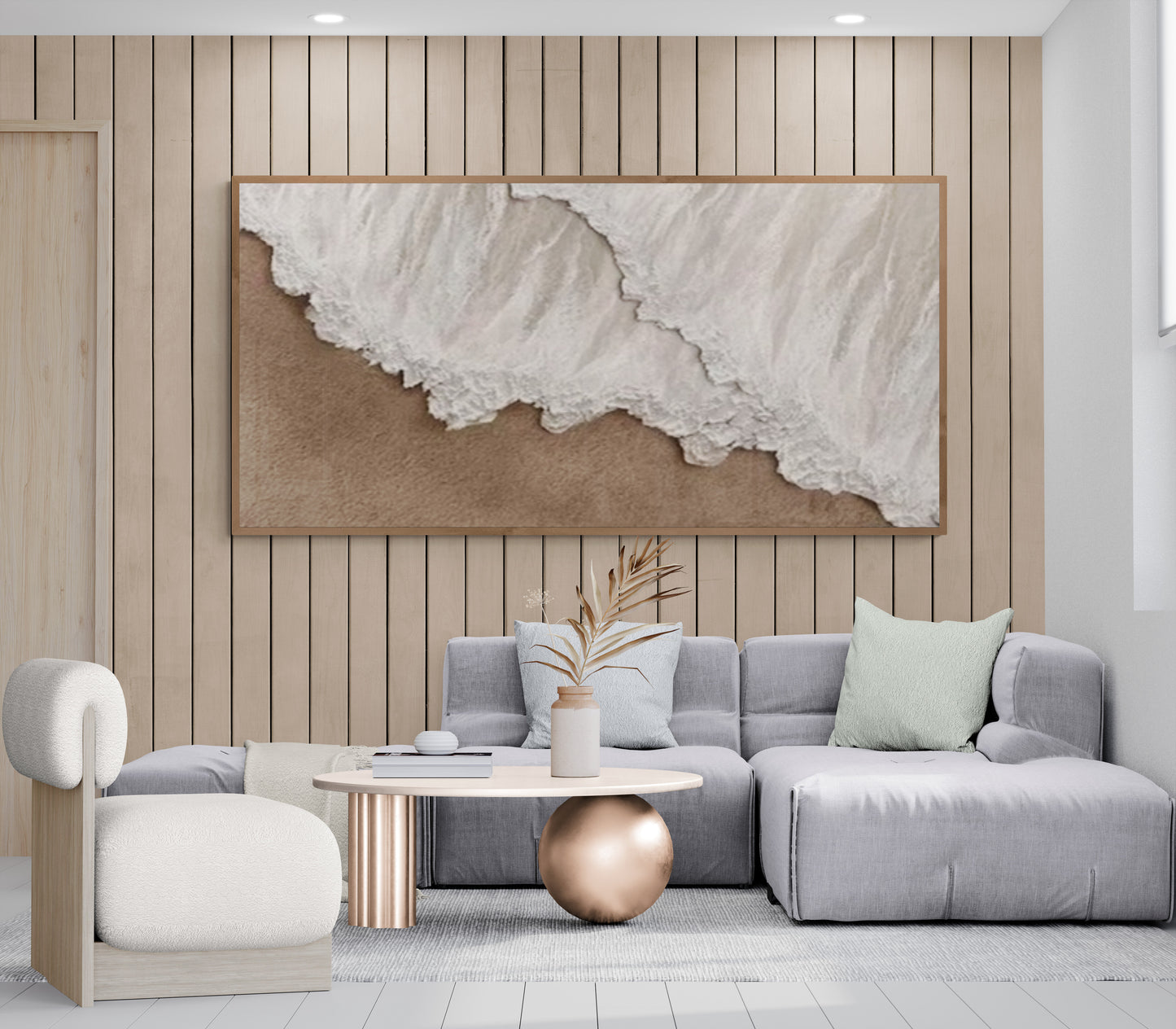 Heavy relief art ,White ocean wave ,Brown coastal  wall decor ,Abstract handmade wall art ,With wooden frame and acrylic paint