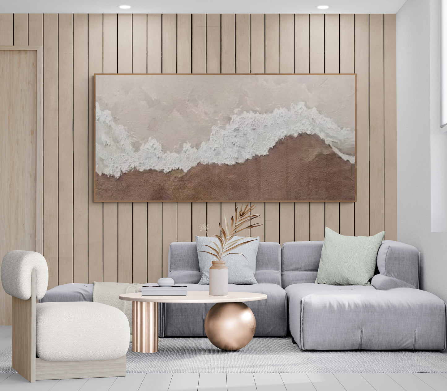 With wooden frame and acrylic paint ,Boho textured wall ,Brown ocean wave , Brown coastal  wall decor ,Sea wall art