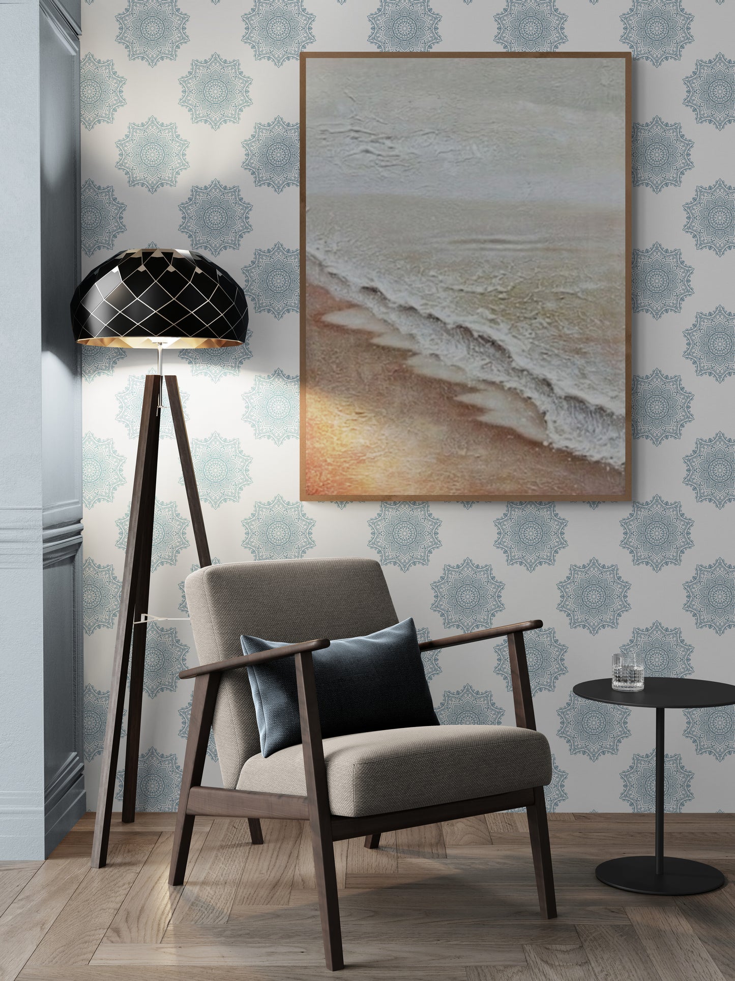 Original abstract relief ,Minimal art texture, With wooden frame and acrylic paint, Ocean wave landscape ,White ocean wave ,Brown coastal
