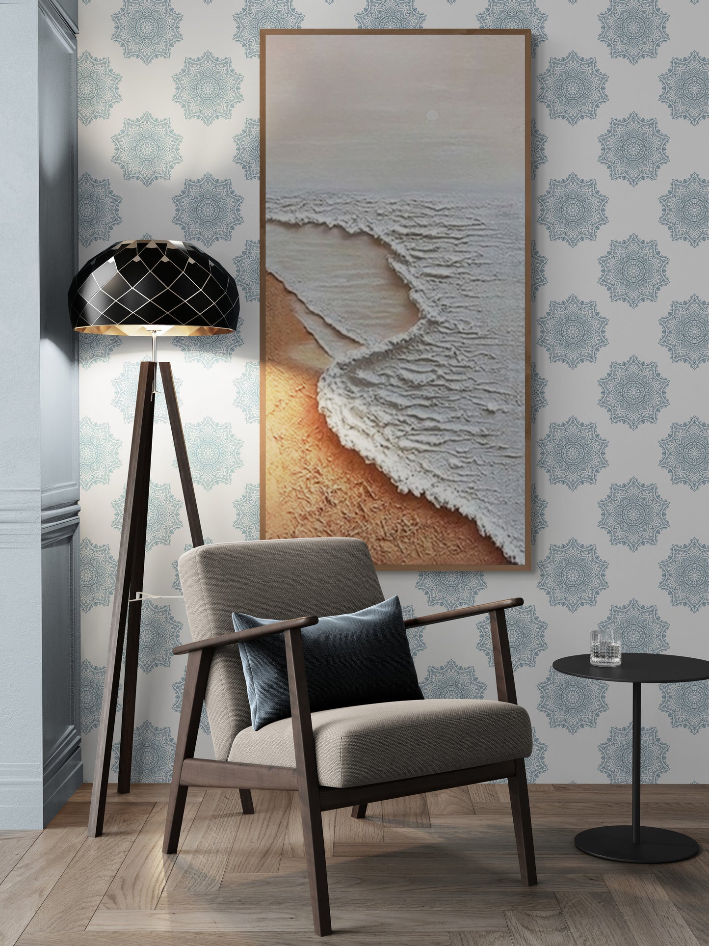 Original abstract relief ,Minimal art texture, With wooden frame and acrylic paint, Ocean wave landscape ,White ocean wave ,Brown coastal