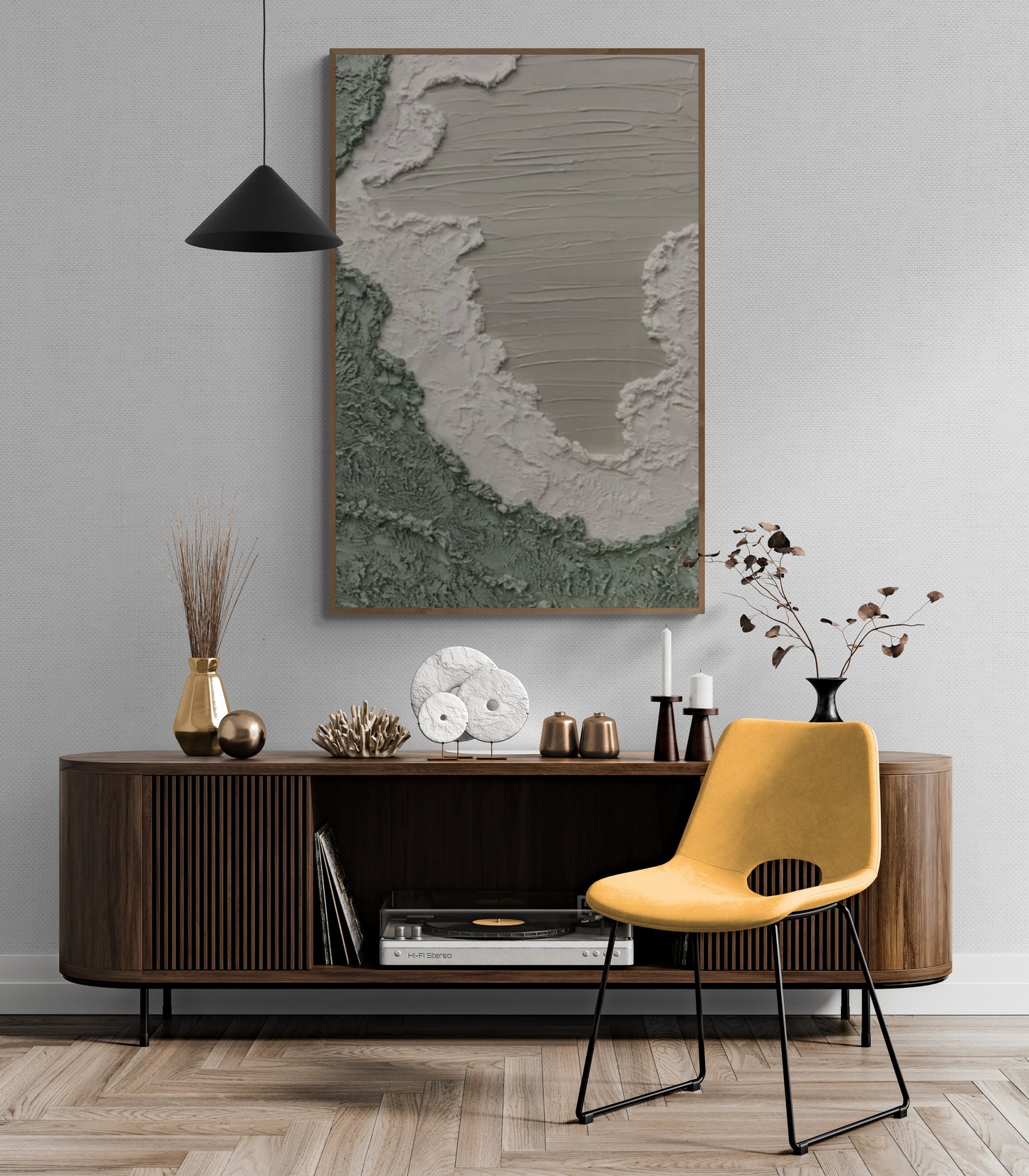 Heavy relief art ,Green ocean wave ,Gray coastal  wall decor ,Abstract handmade wall art ,With wooden frame and acrylic paint