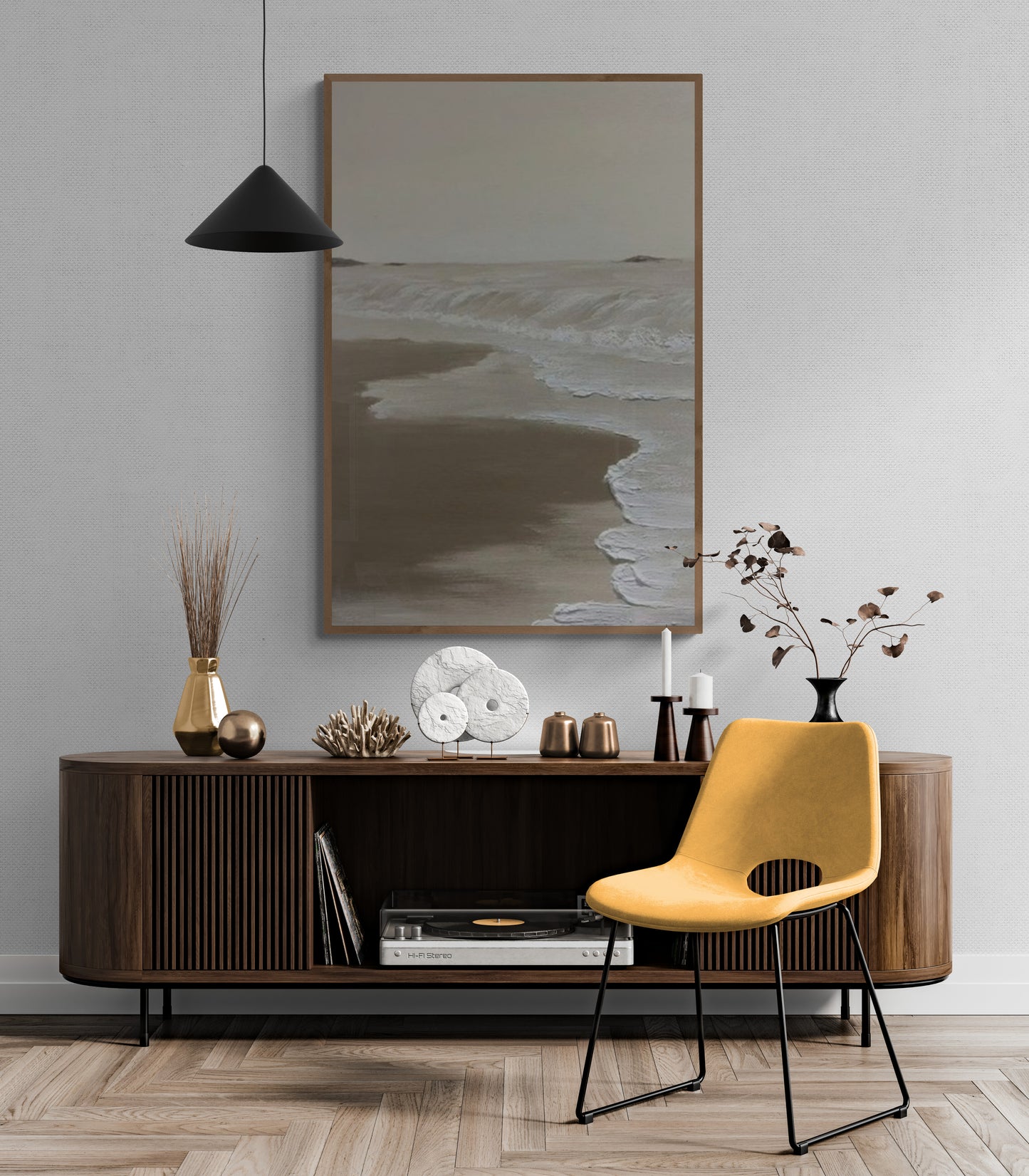 Original abstract relief ,Minimal art texture, With wooden frame and acrylic paint, Ocean wave landscape ,White ocean wave ,Brown coastal
