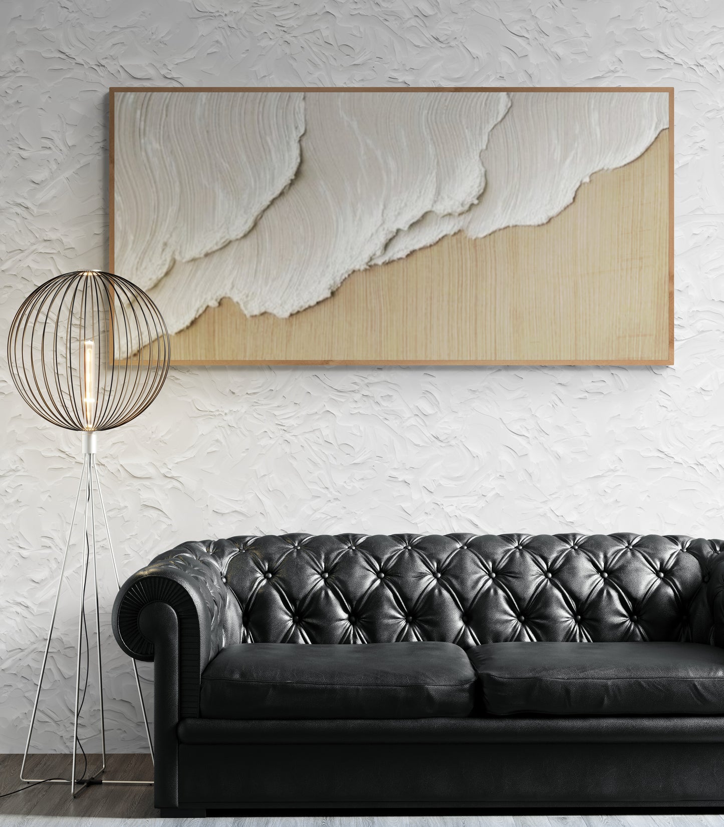 Heavy relief art ,White ocean wave ,Brown coastal  wall decor ,Abstract handmade wall art ,With wooden frame and acrylic paint
