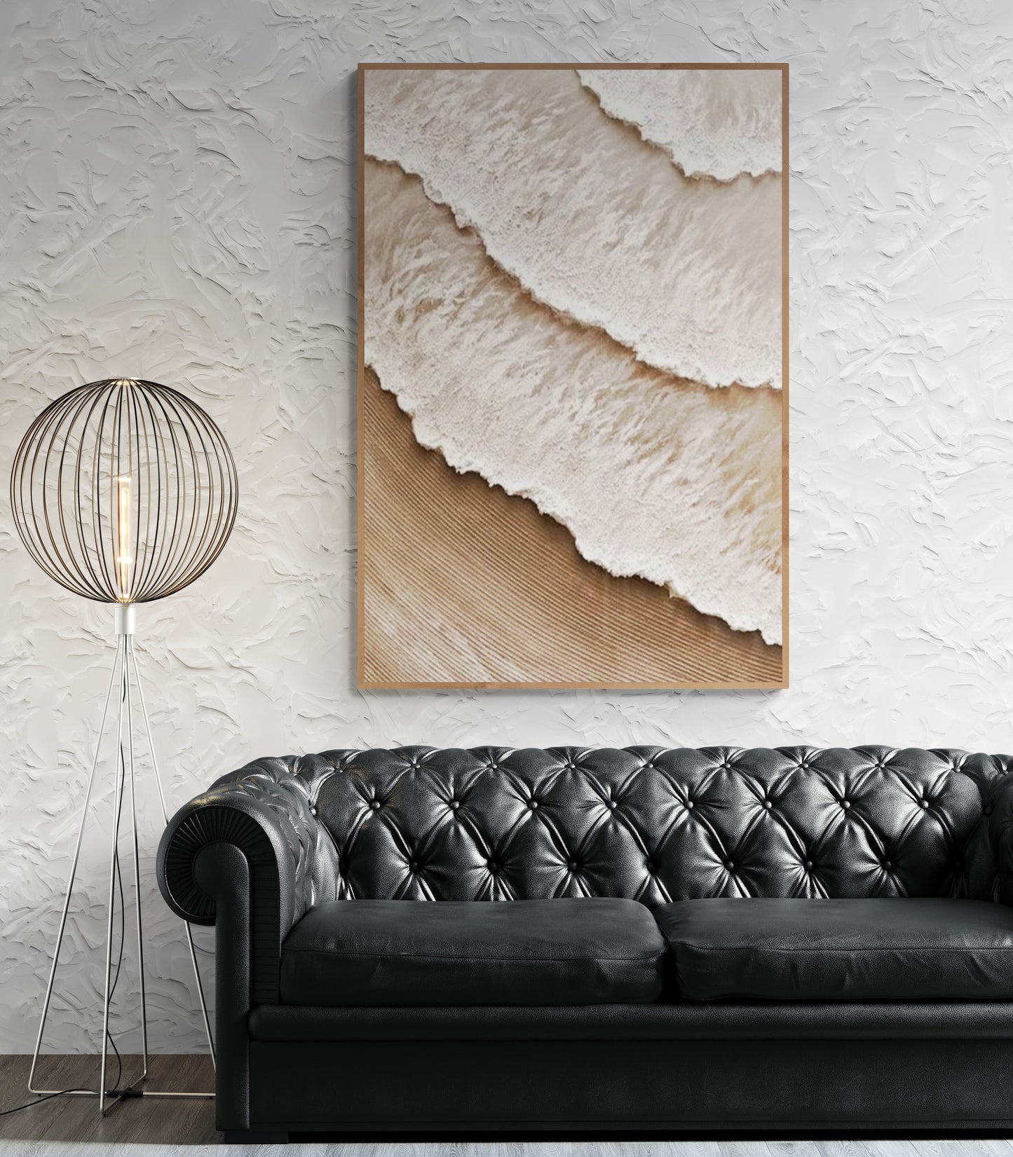 With wooden frame and acrylic paint ,Boho textured wall ,Brown ocean wave , Brown coastal  wall decor ,Sea wall art