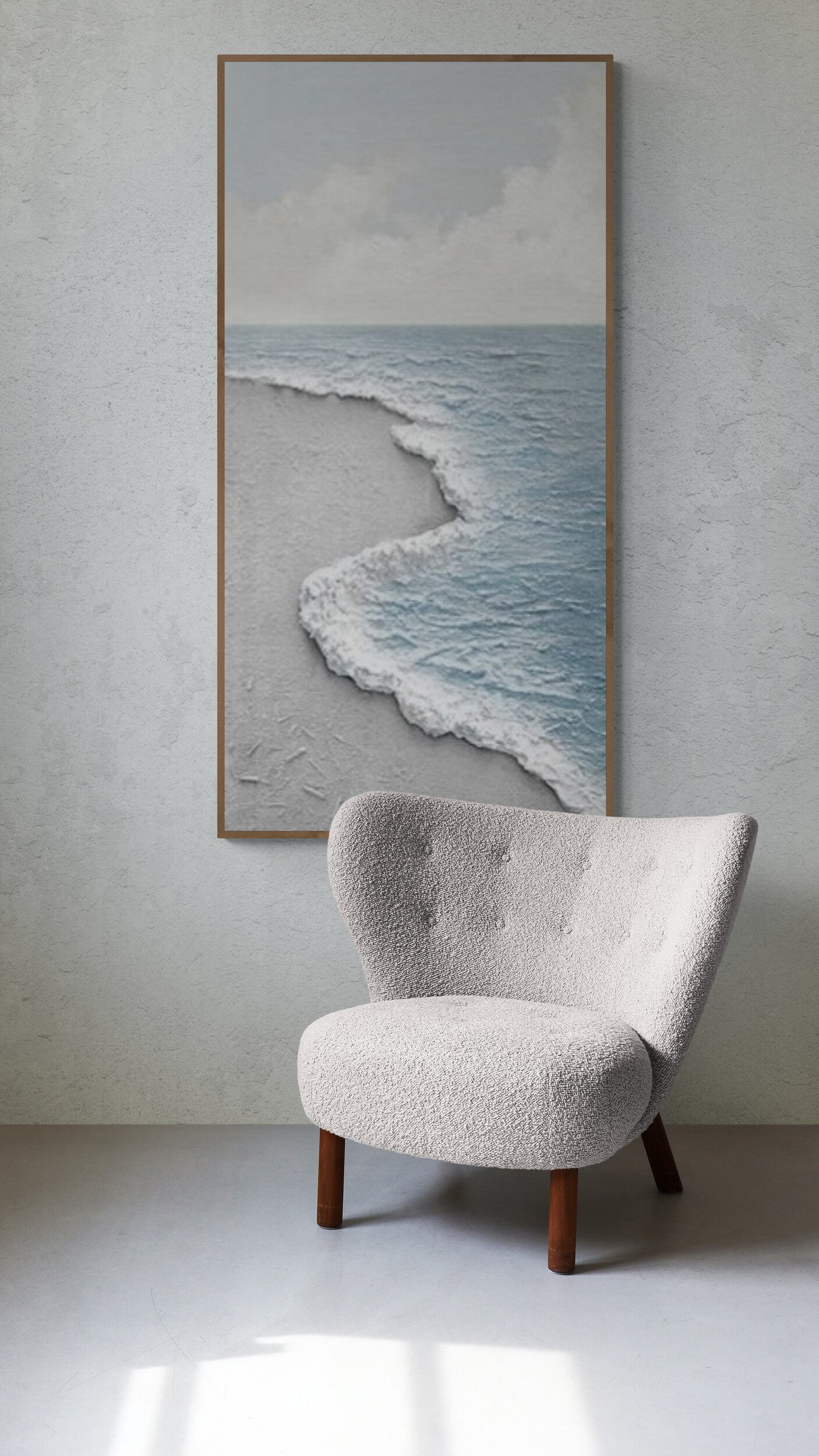 Original abstract relief ,Minimal art texture, With wooden frame and acrylic paint, Ocean wave landscape ,Blue ocean wave ,Brown coastal