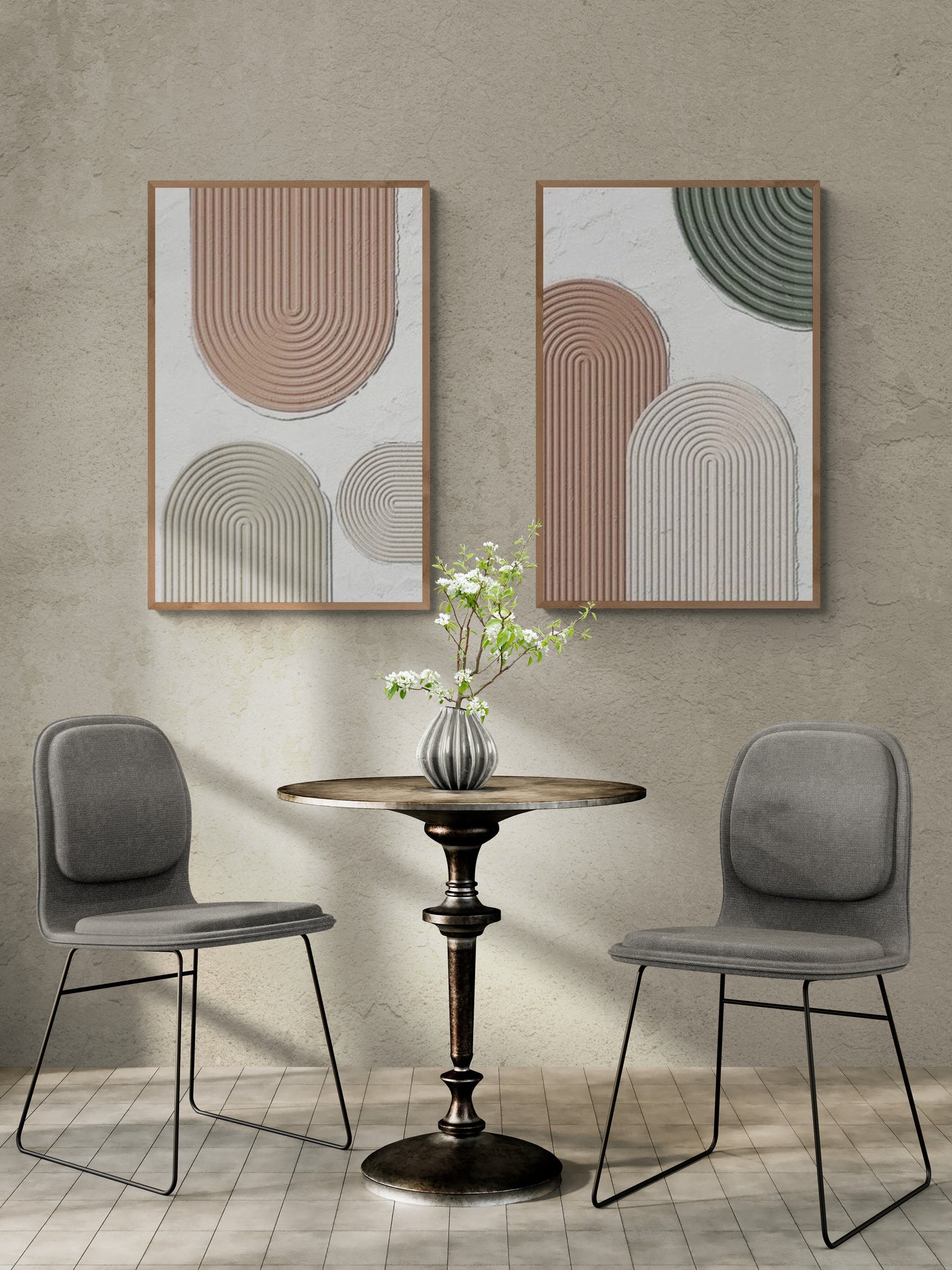 2 pieces ,Arches texture ,With wooden frame and acrylic paint ,Bono home decor ,Plaster art texture